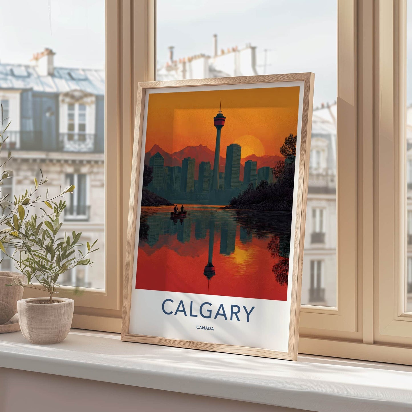 Calgary Poster - Canada Framed Print - Tower River Sunset Lounge Decor