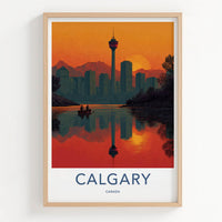 Calgary Poster - Canada Framed Print - Tower River Sunset Lounge Decor