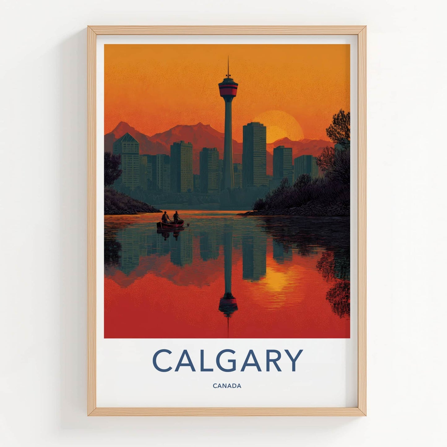 Calgary Poster - Canada Framed Print - Tower River Sunset Lounge Decor