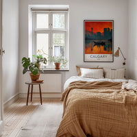 Calgary Poster - Canada Travel Art - Fiery Cityscape Boat Home Decor