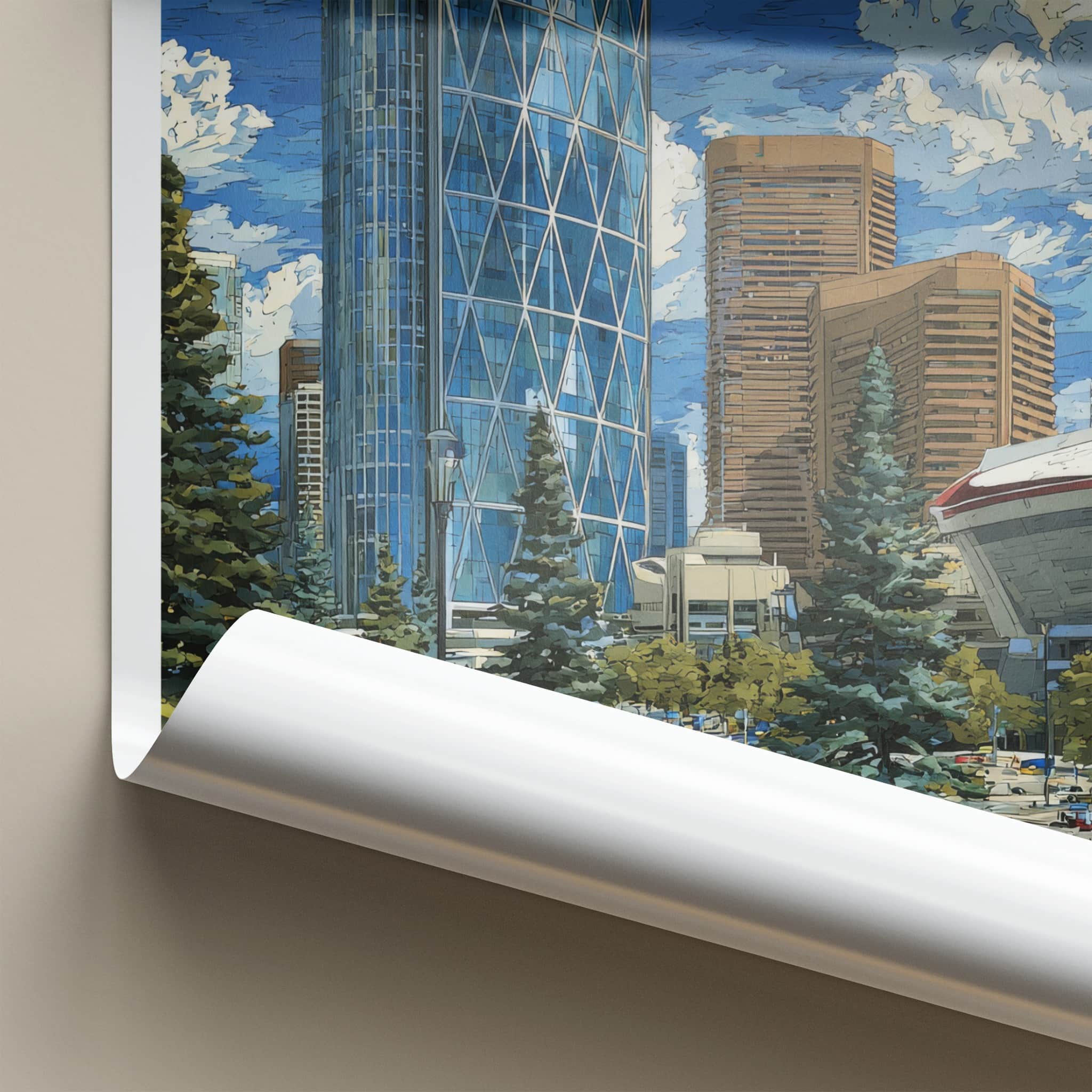 Calgary Poster - Canada Travel Art - Glass Towers Evergreen Wall Decor
