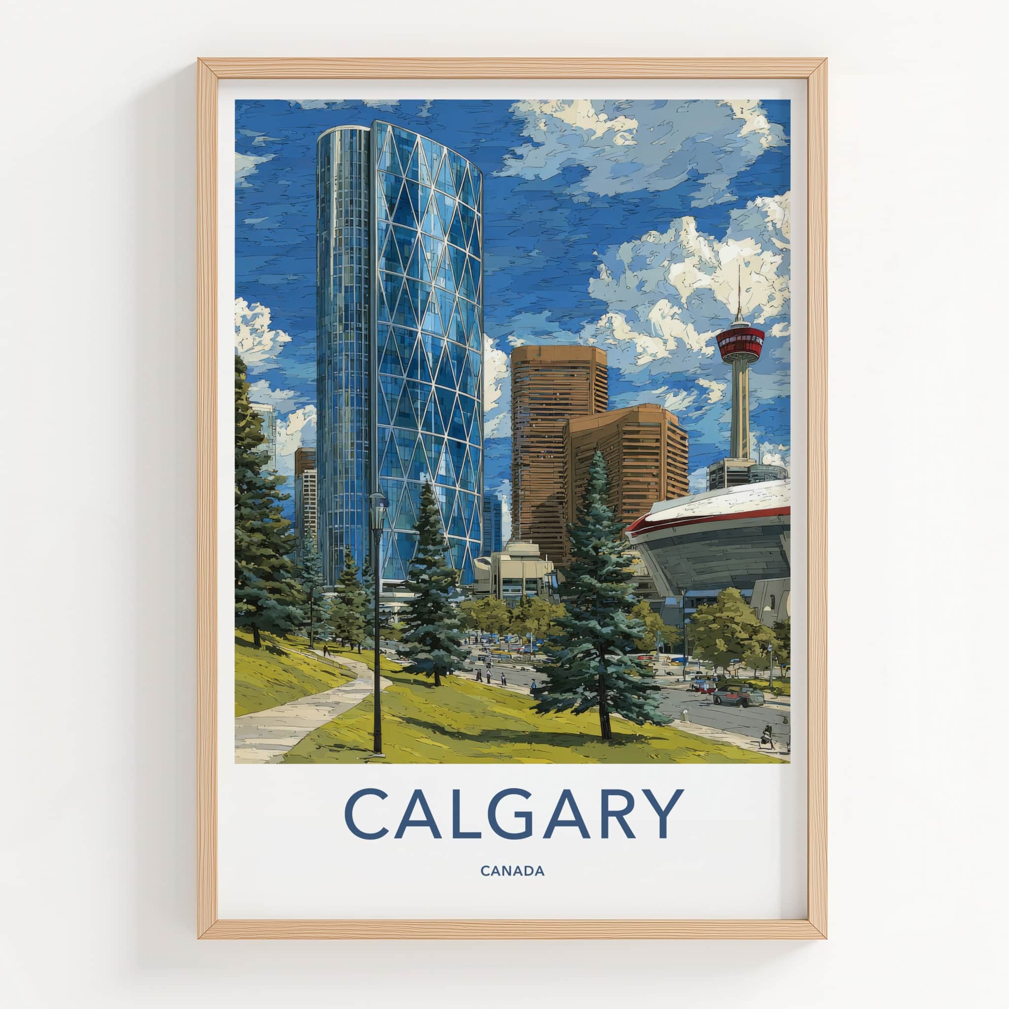 Calgary Poster - Canada Travel Art - Glass Towers Evergreen Wall Decor