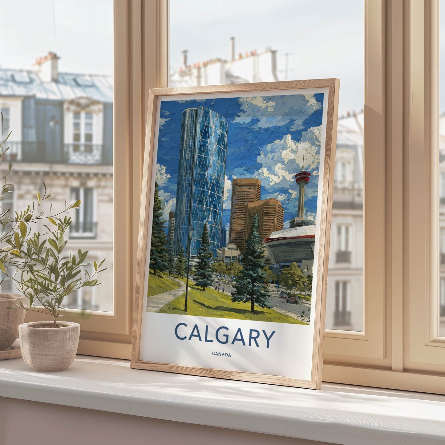 Calgary Poster - Canada Travel Art - Glass Towers Evergreen Wall Decor