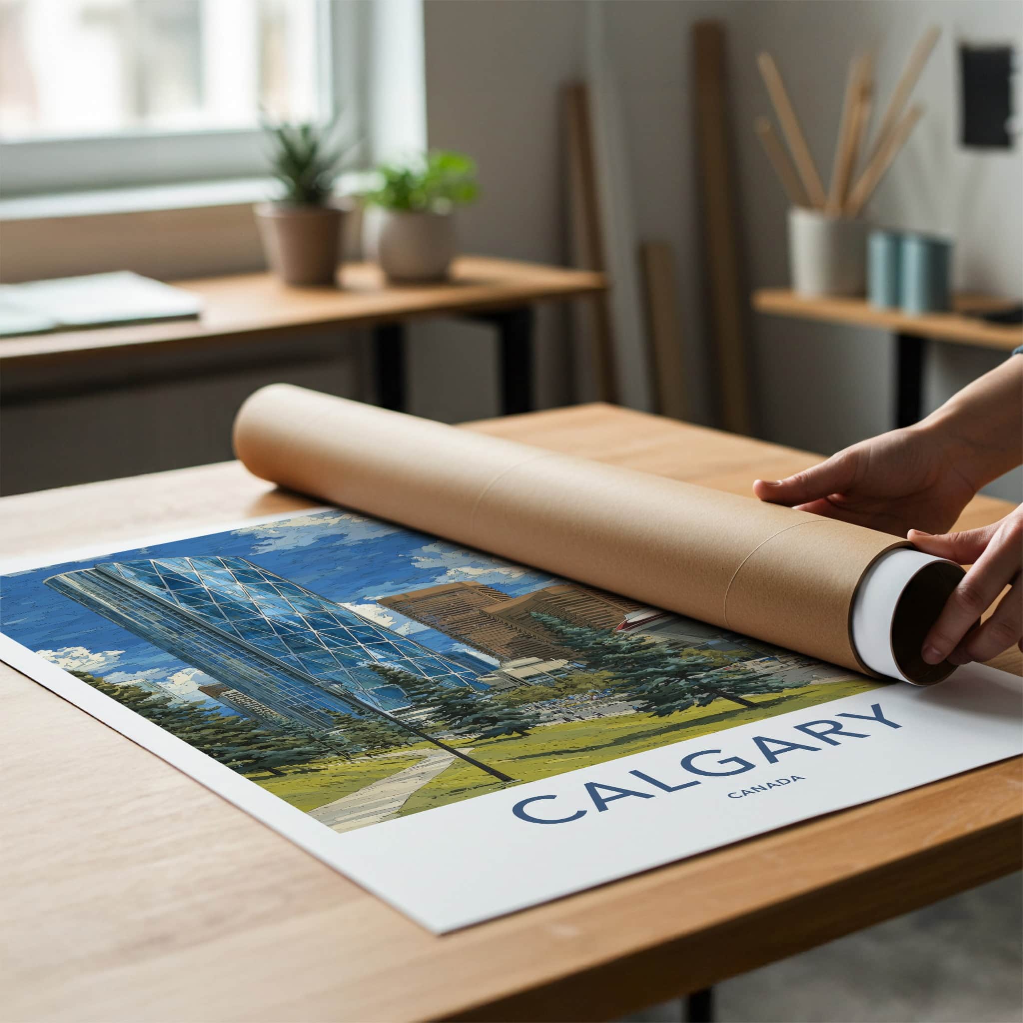 Calgary Poster - Canada Travel Art - Glass Towers Evergreen Wall Decor
