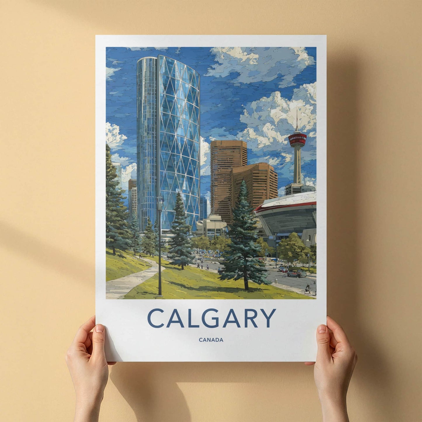 Calgary Poster - Canada Travel Art - Glass Towers Evergreen Wall Decor