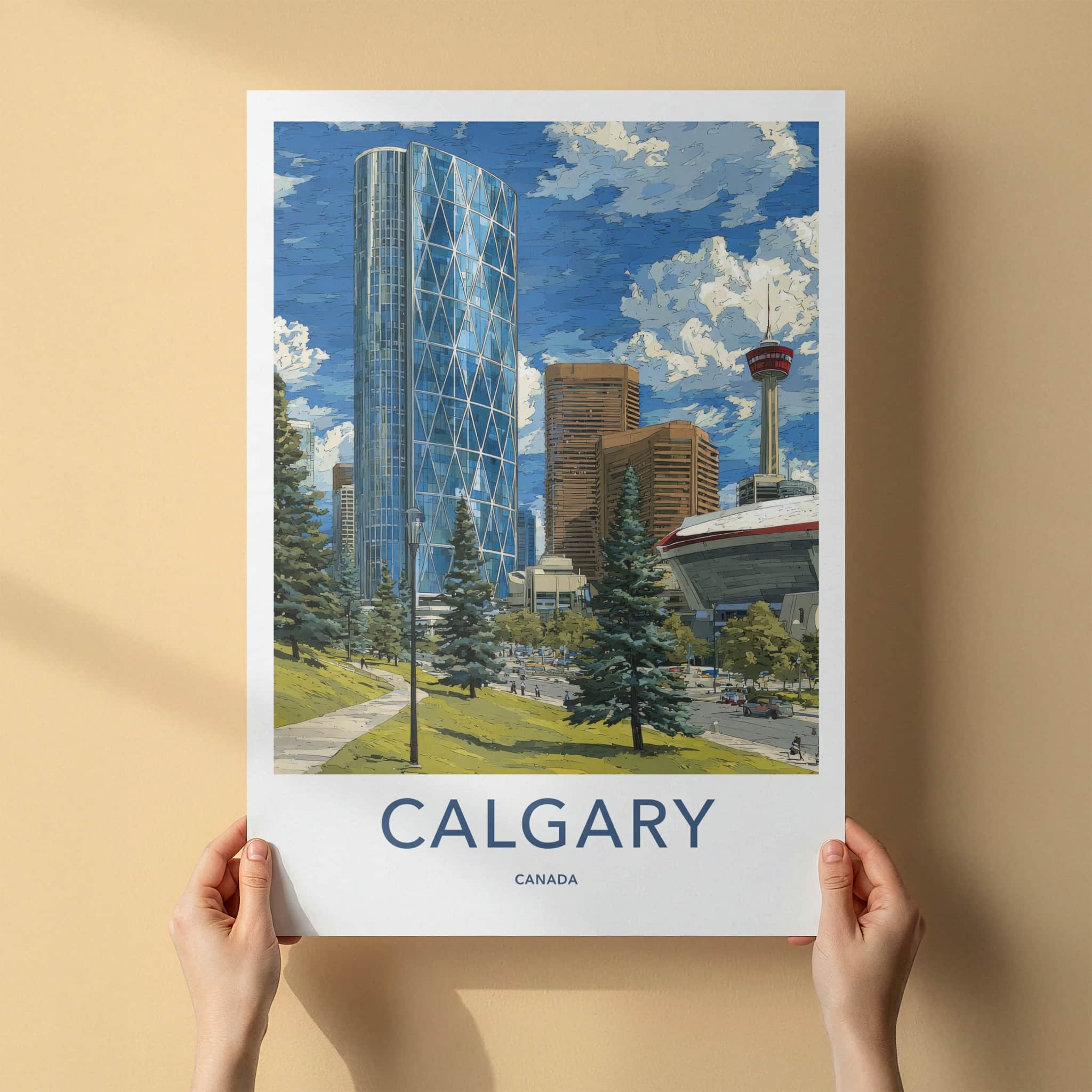 Calgary Poster - Canada Travel Art - Glass Towers Evergreen Wall Decor