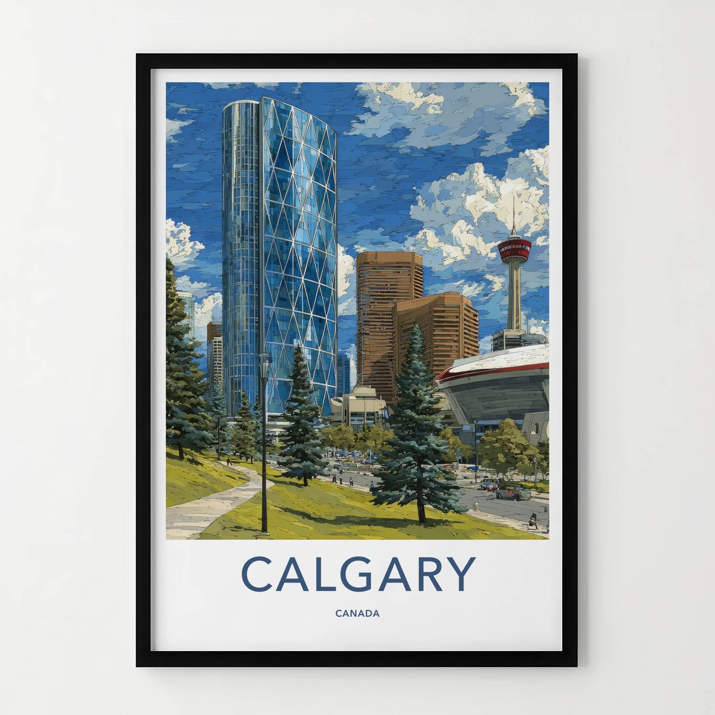 Calgary Poster - Canada Travel Art - Glass Towers Evergreen Wall Decor
