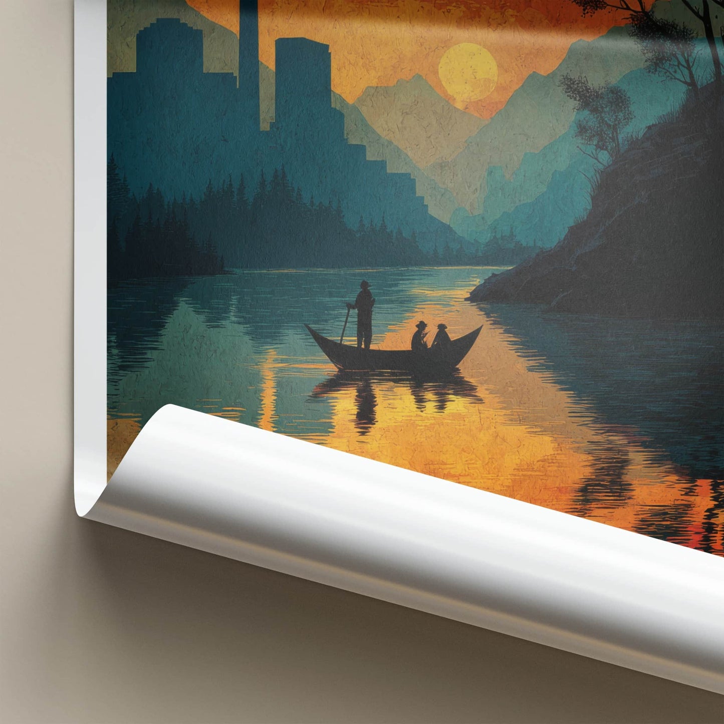 Calgary Poster - Canada Travel Art - Sunset River Cityscape Home Decor
