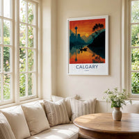 Calgary Poster - Canada Travel Art - Sunset River Cityscape Home Decor