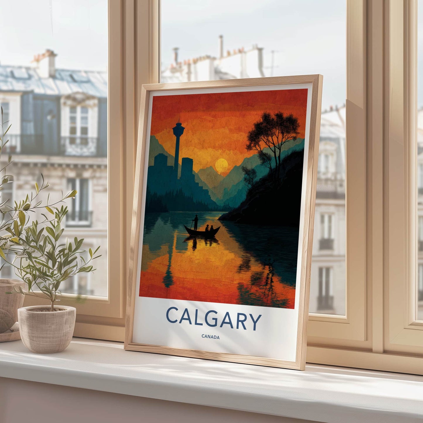 Calgary Poster - Canada Travel Art - Sunset River Cityscape Home Decor