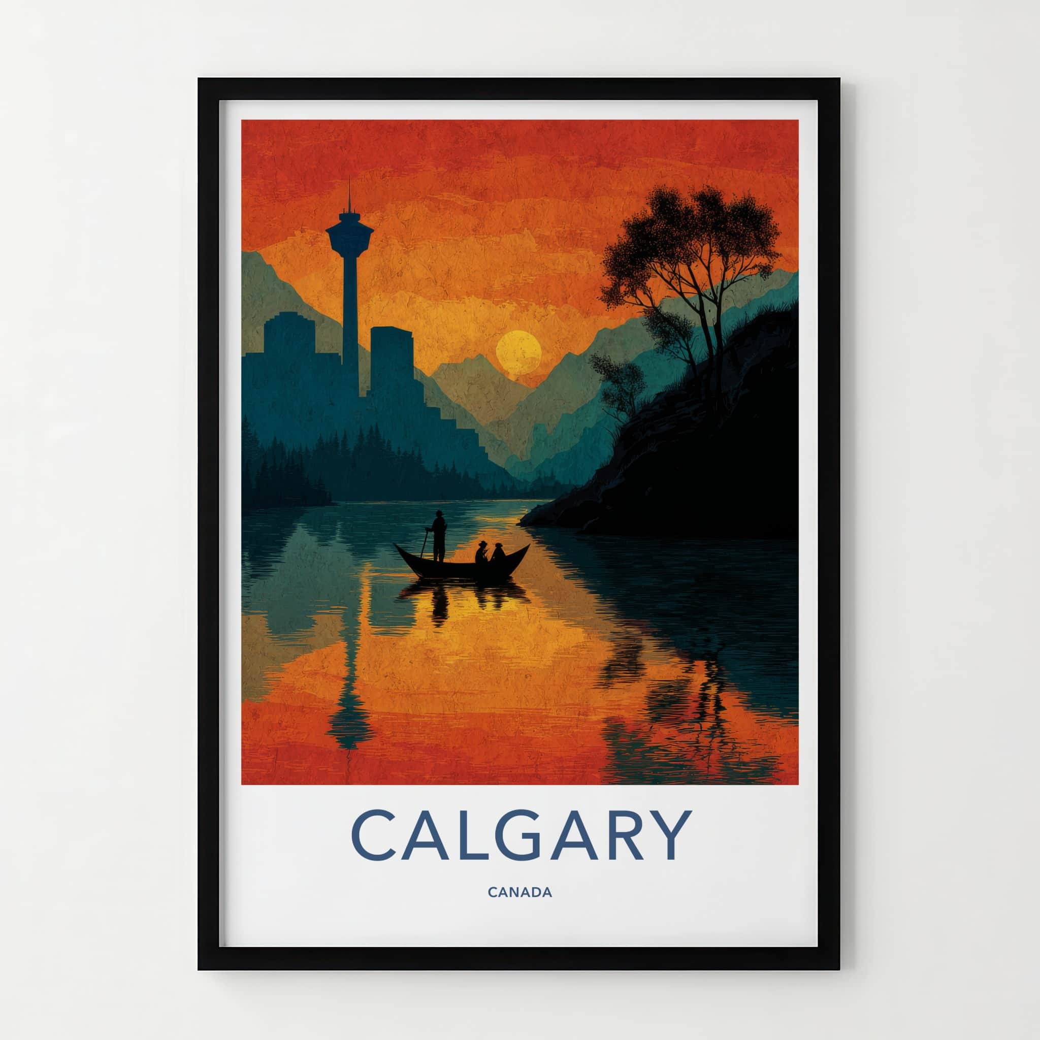 Calgary Poster - Canada Travel Art - Sunset River Cityscape Home Decor