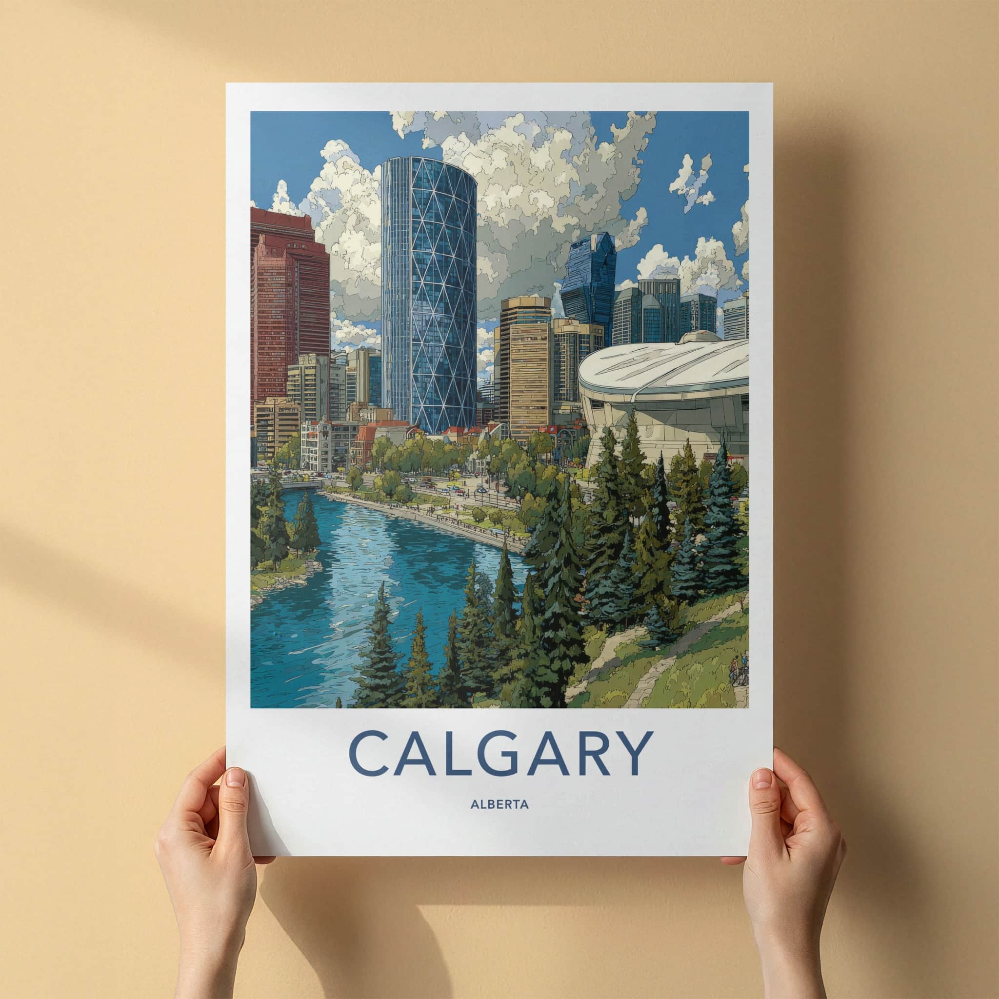 Calgary Poster - Canada Wall Art - Modern City Waterfront Home Decor