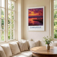 Camargue Poster - France Art Print - Horses Sunset Lake Wall Decor
