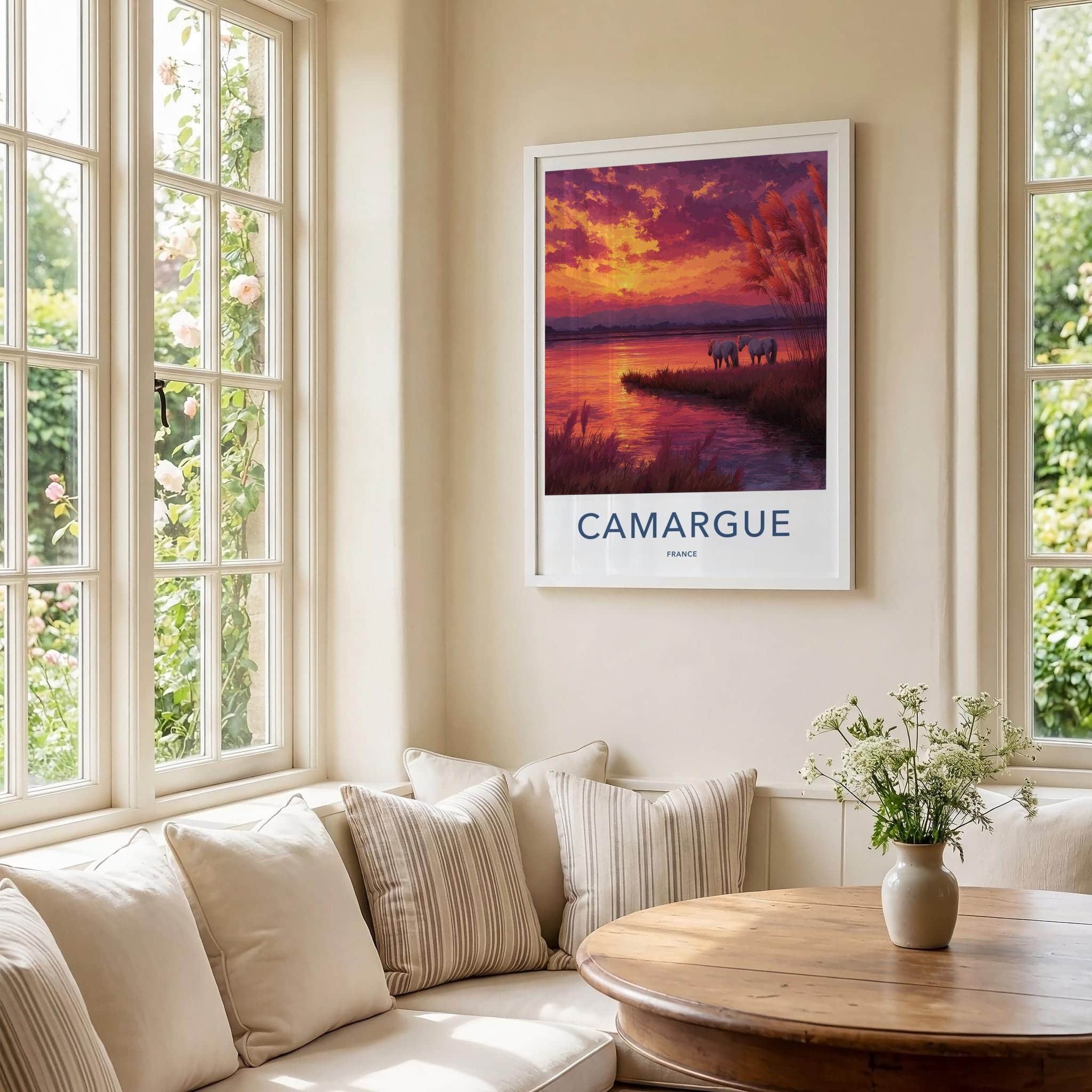 Camargue Poster - France Art Print - Horses Sunset Lake Wall Decor