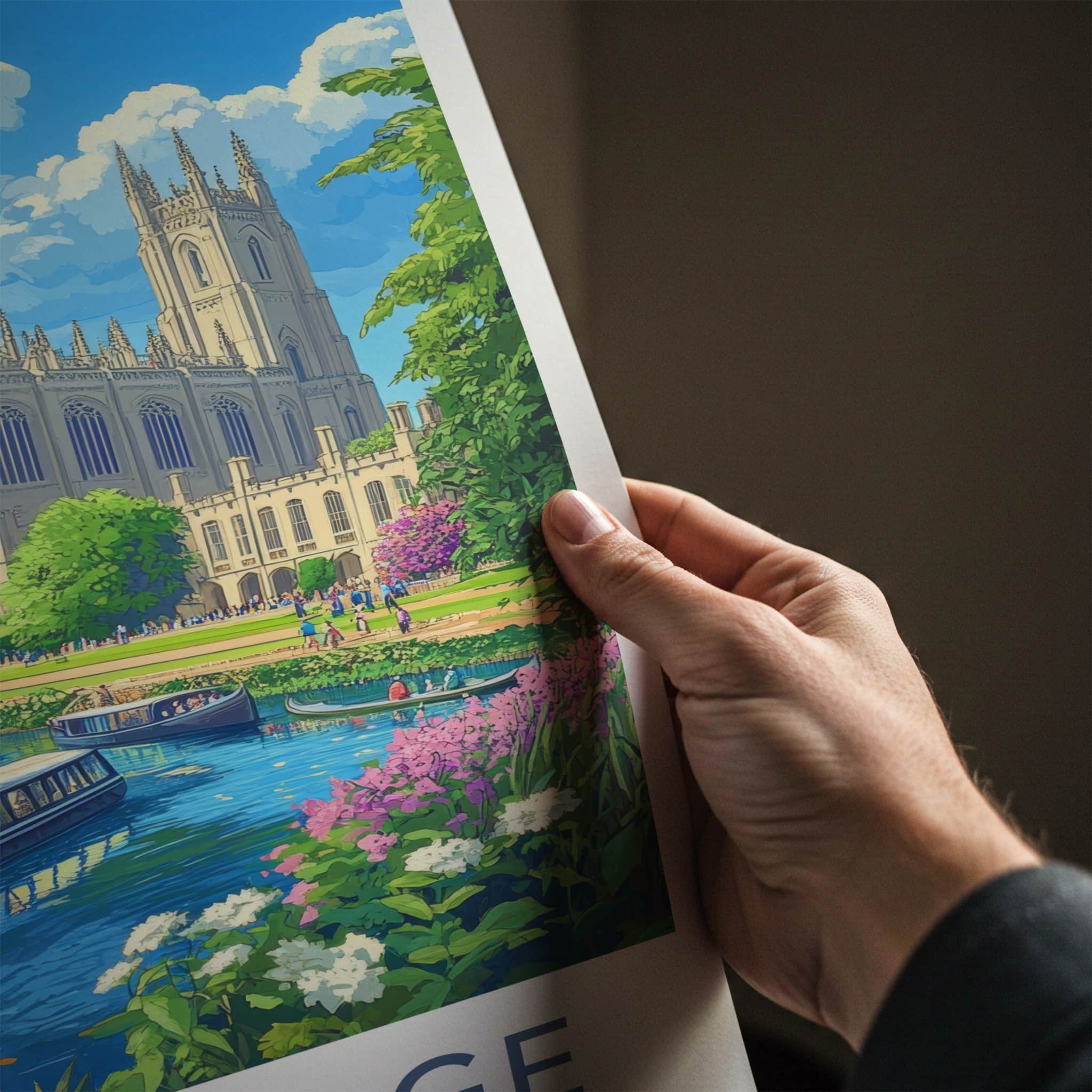 Cambridge Poster - England Travel Art - Historic College River Home Decor