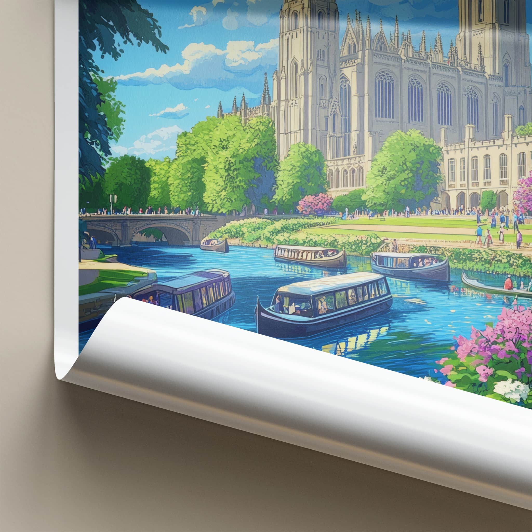 Cambridge Poster - England Travel Art - Historic College River Home Decor