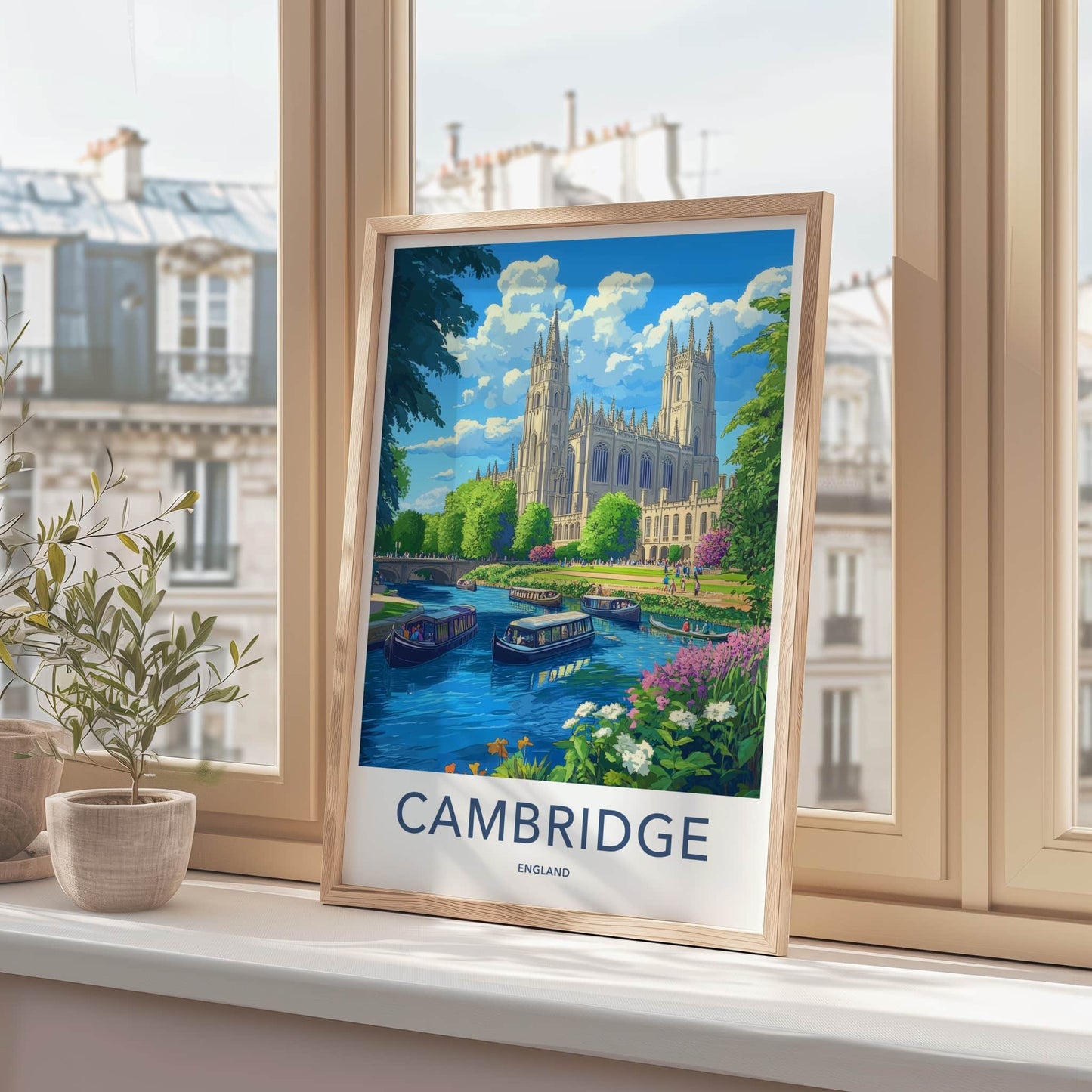 Cambridge Poster - England Travel Art - Historic College River Home Decor