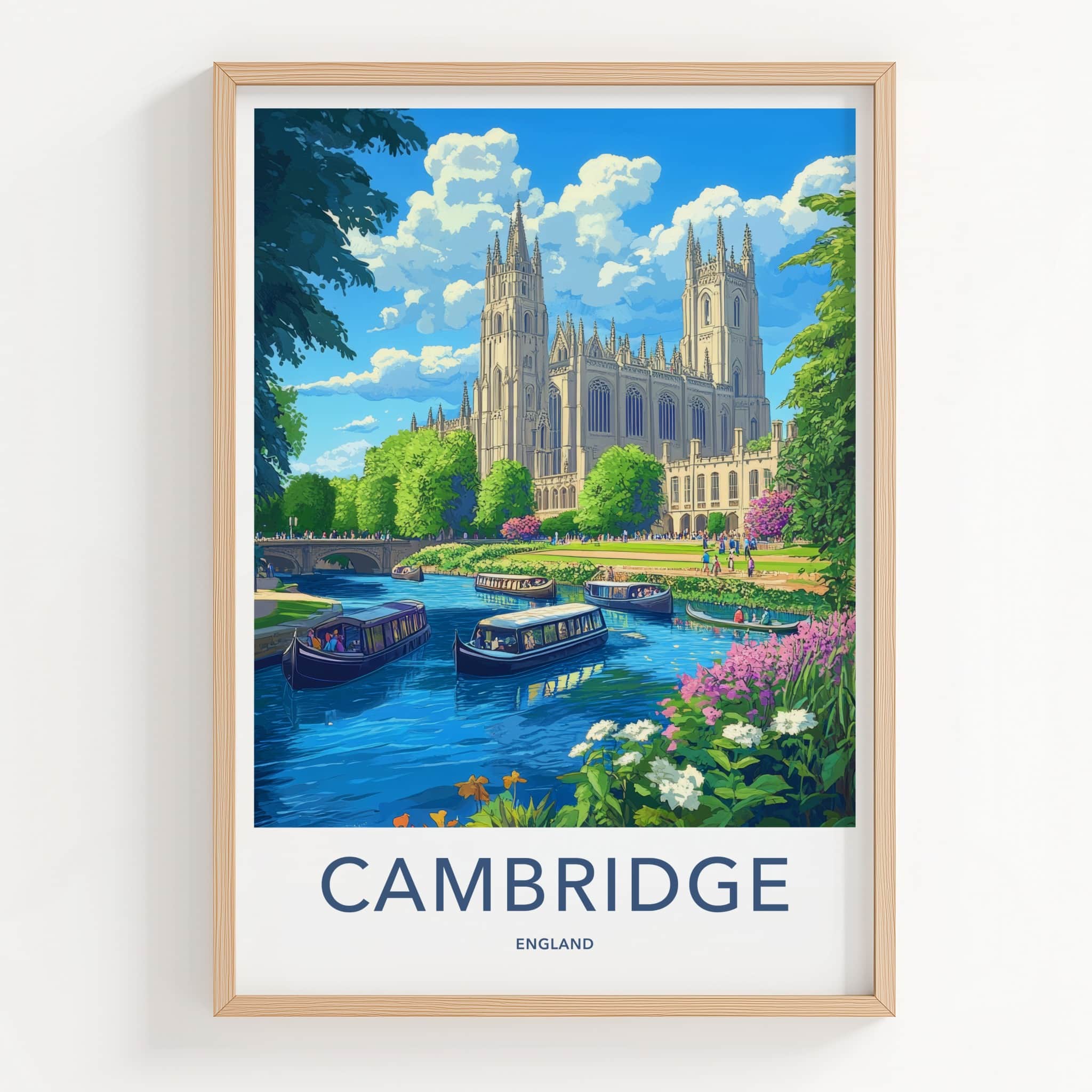 Cambridge Poster - England Travel Art - Historic College River Home Decor
