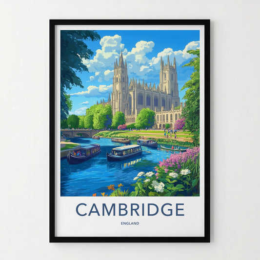 Cambridge Poster - England Travel Art - Historic College River Home Decor