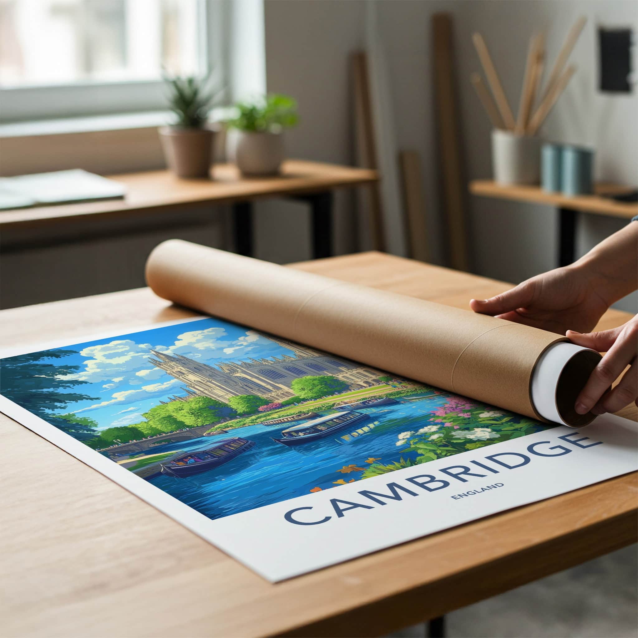 Cambridge Poster - England Travel Art - Historic College River Home Decor