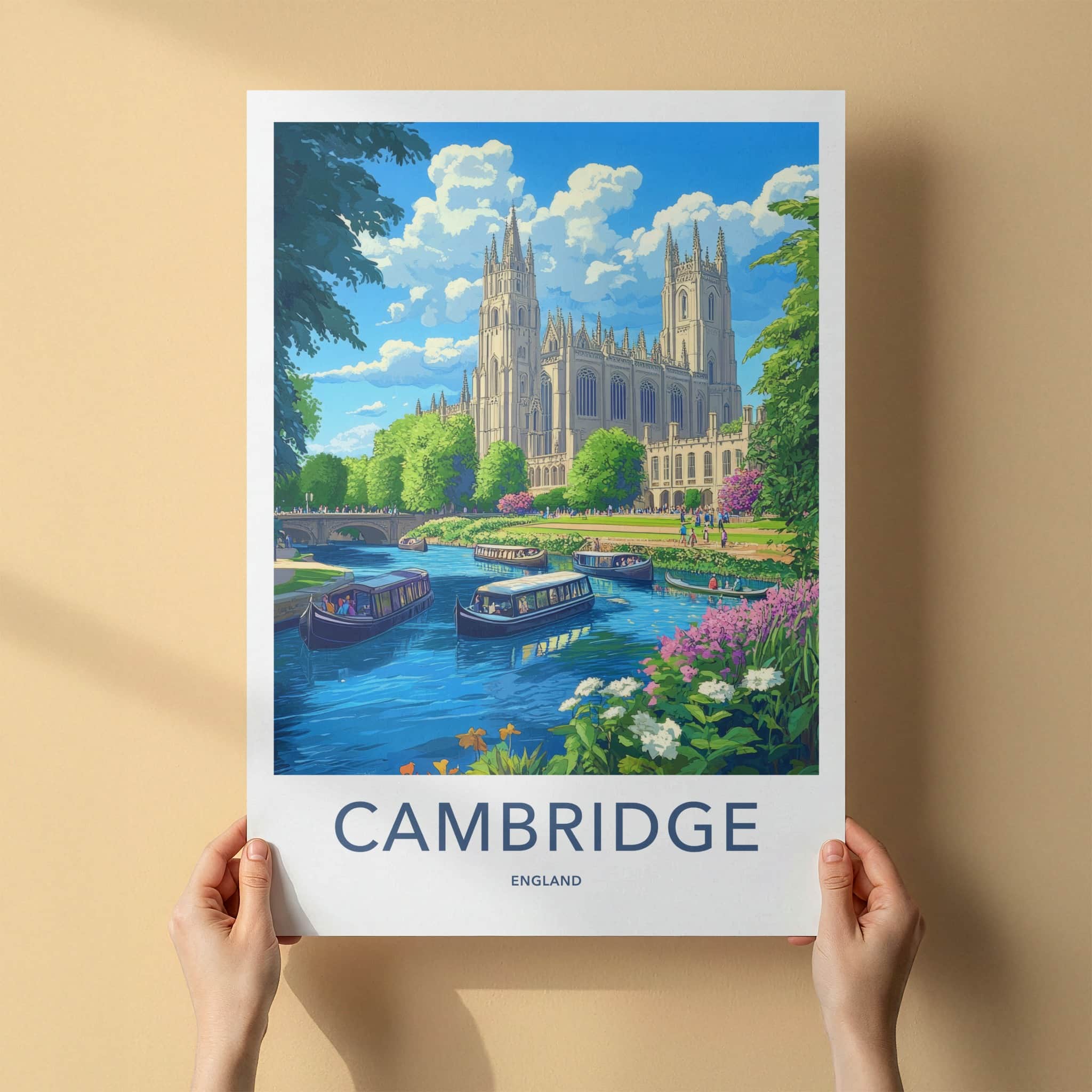 Cambridge Poster - England Travel Art - Historic College River Home Decor