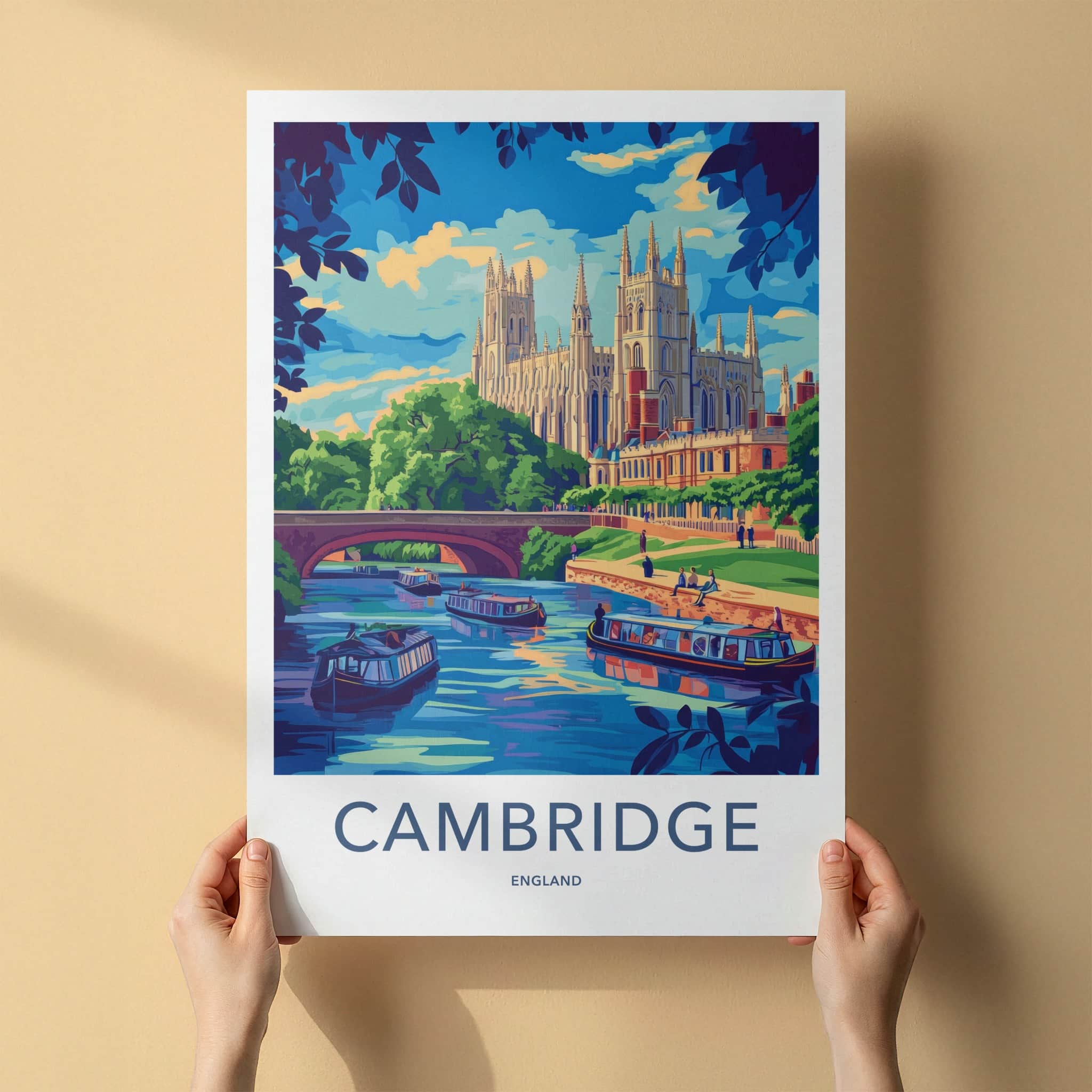 Cambridge Poster - England Travel Art - River Boats College Home Decor
