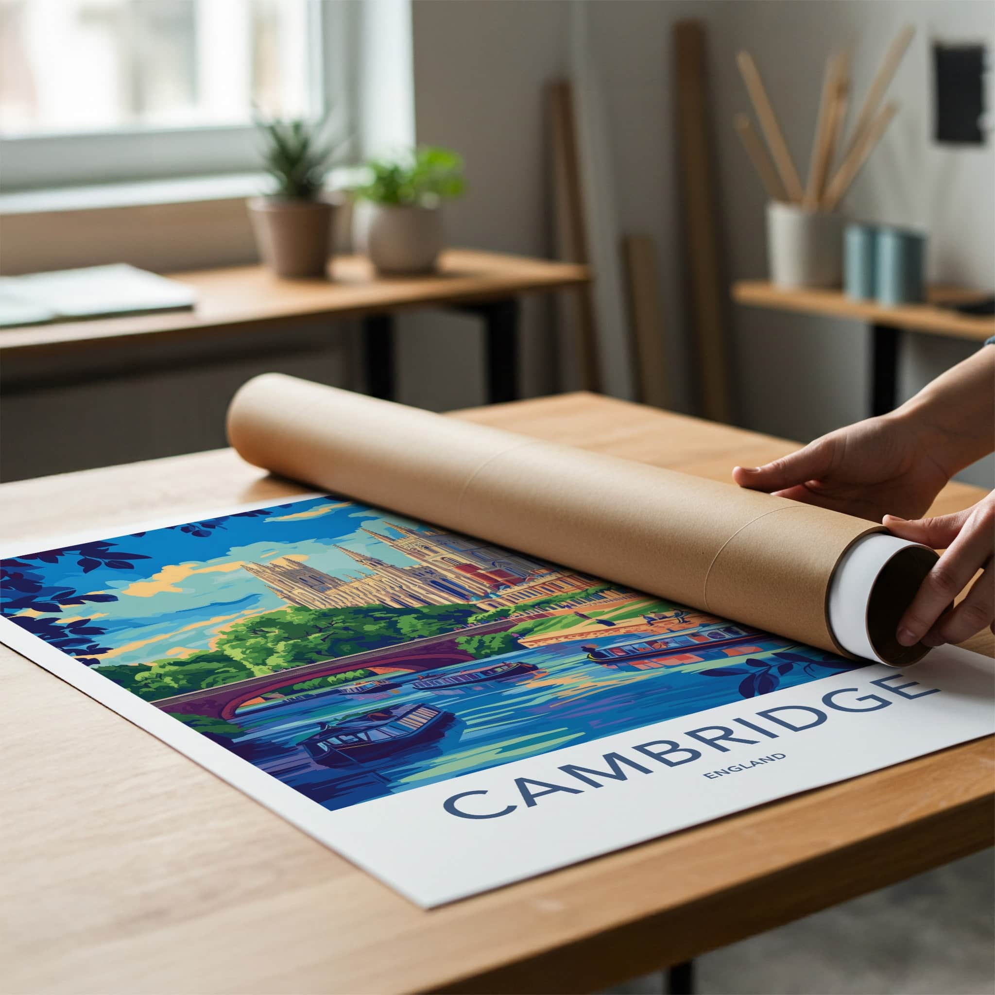 Cambridge Poster - England Travel Art - River Boats College Home Decor
