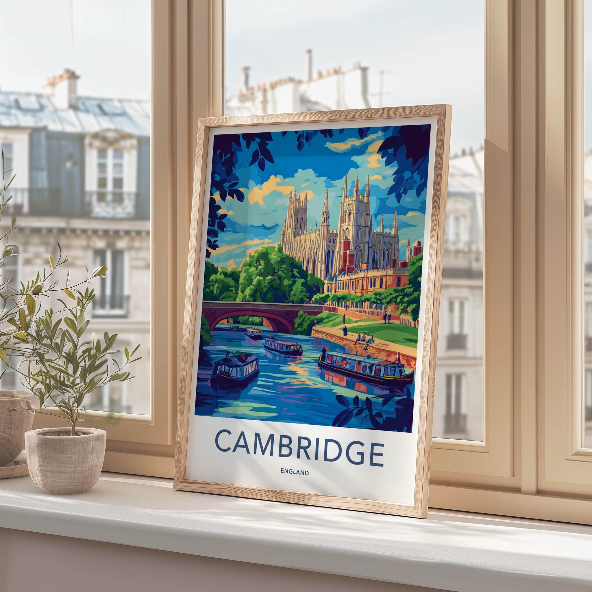 Cambridge Poster - England Travel Art - River Boats College Home Decor