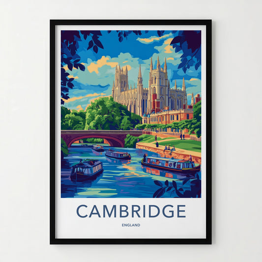 Cambridge Poster - England Travel Art - River Boats College Home Decor