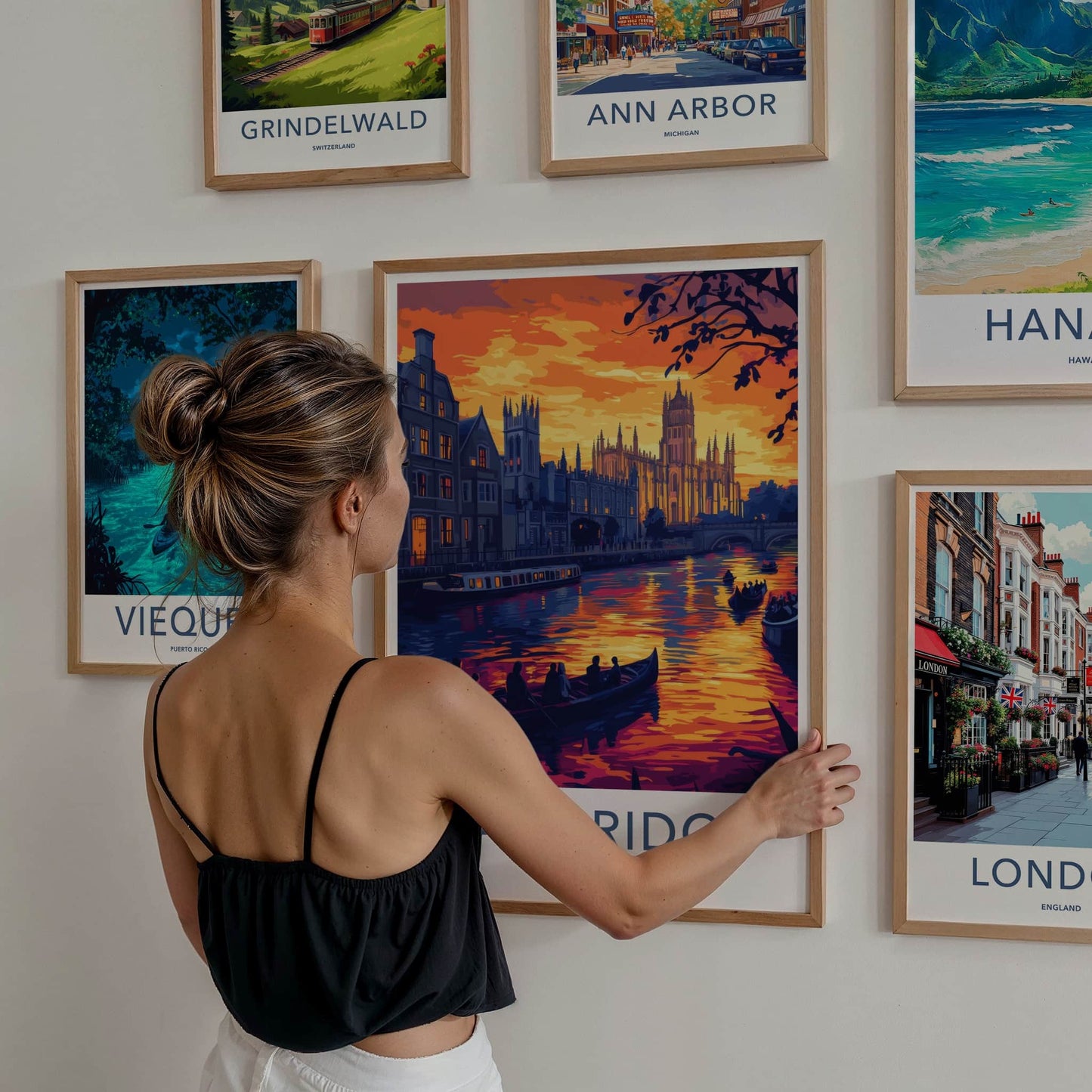 Cambridge Poster - England Wall Art - River Sunset Punting Home Decor