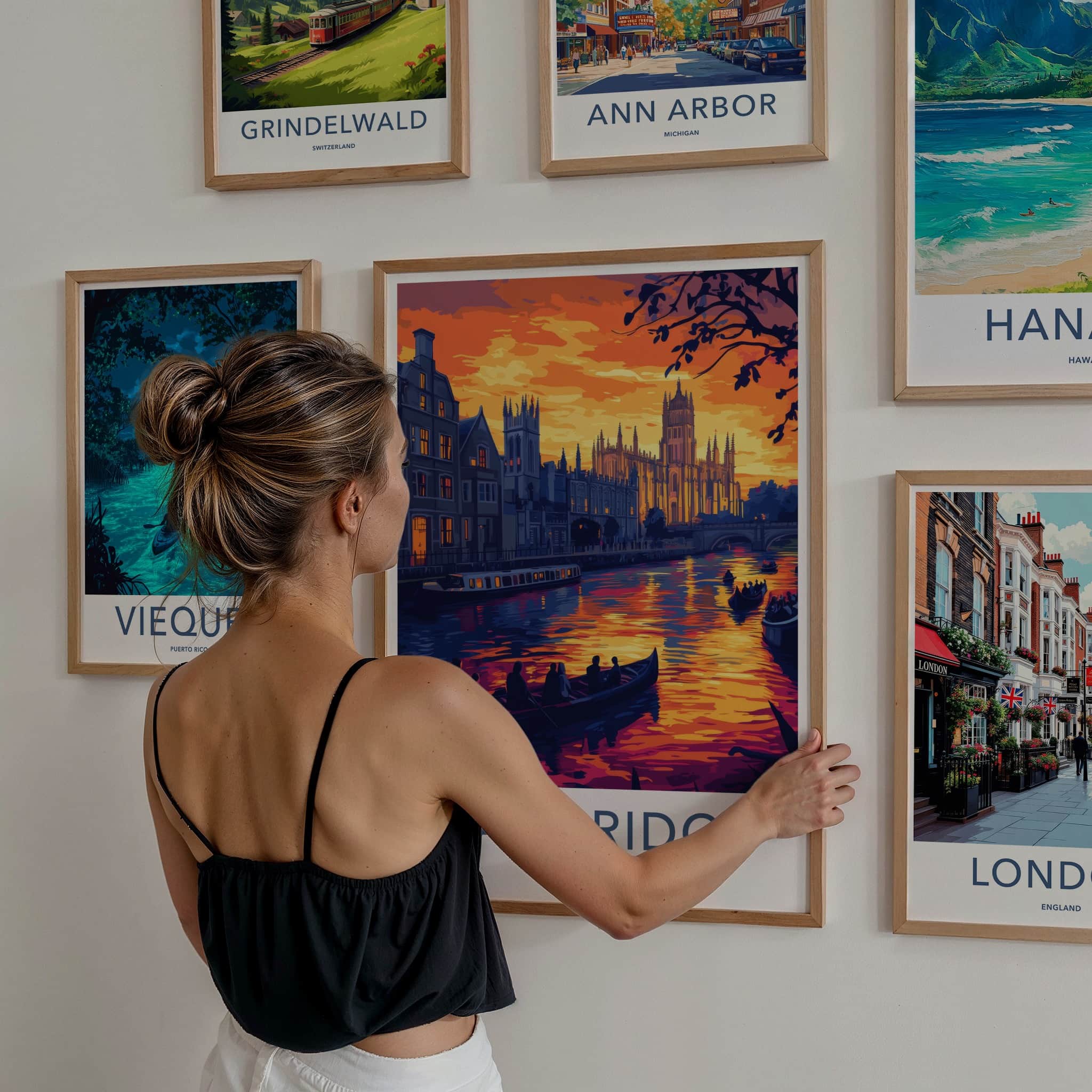 Cambridge Poster - England Wall Art - River Sunset Punting Home Decor