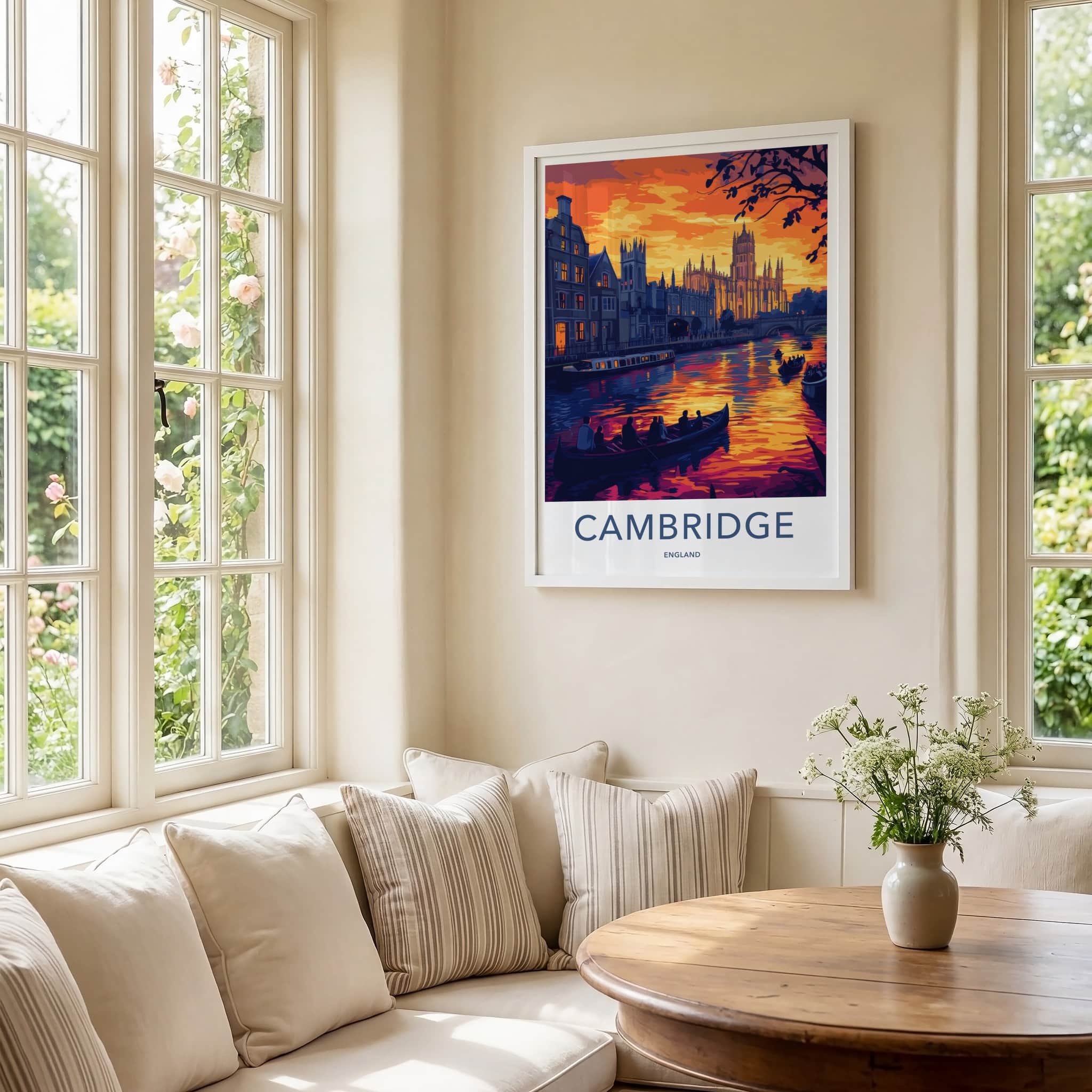 Cambridge Poster - England Wall Art - River Sunset Punting Home Decor