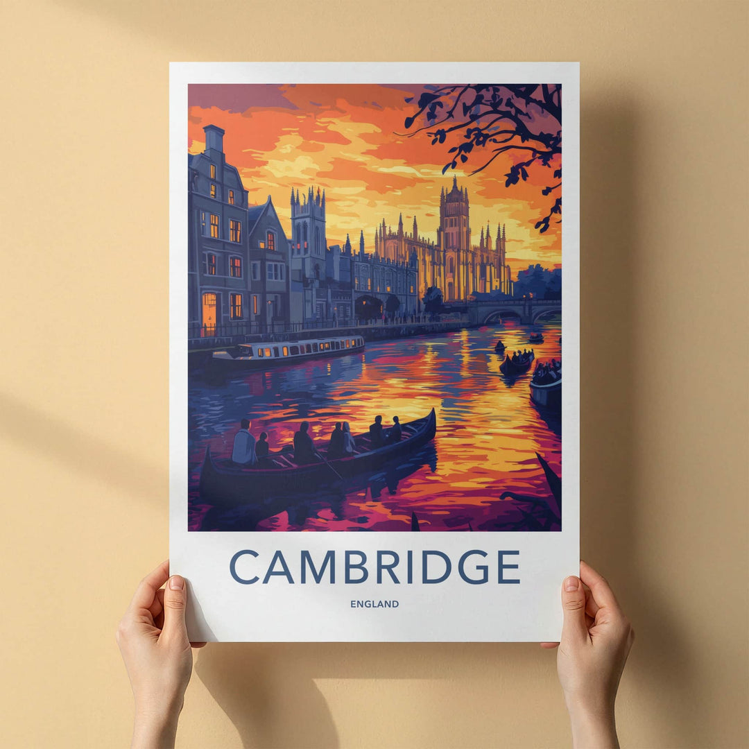 Cambridge Poster - England Wall Art - River Sunset Punting Home Decor