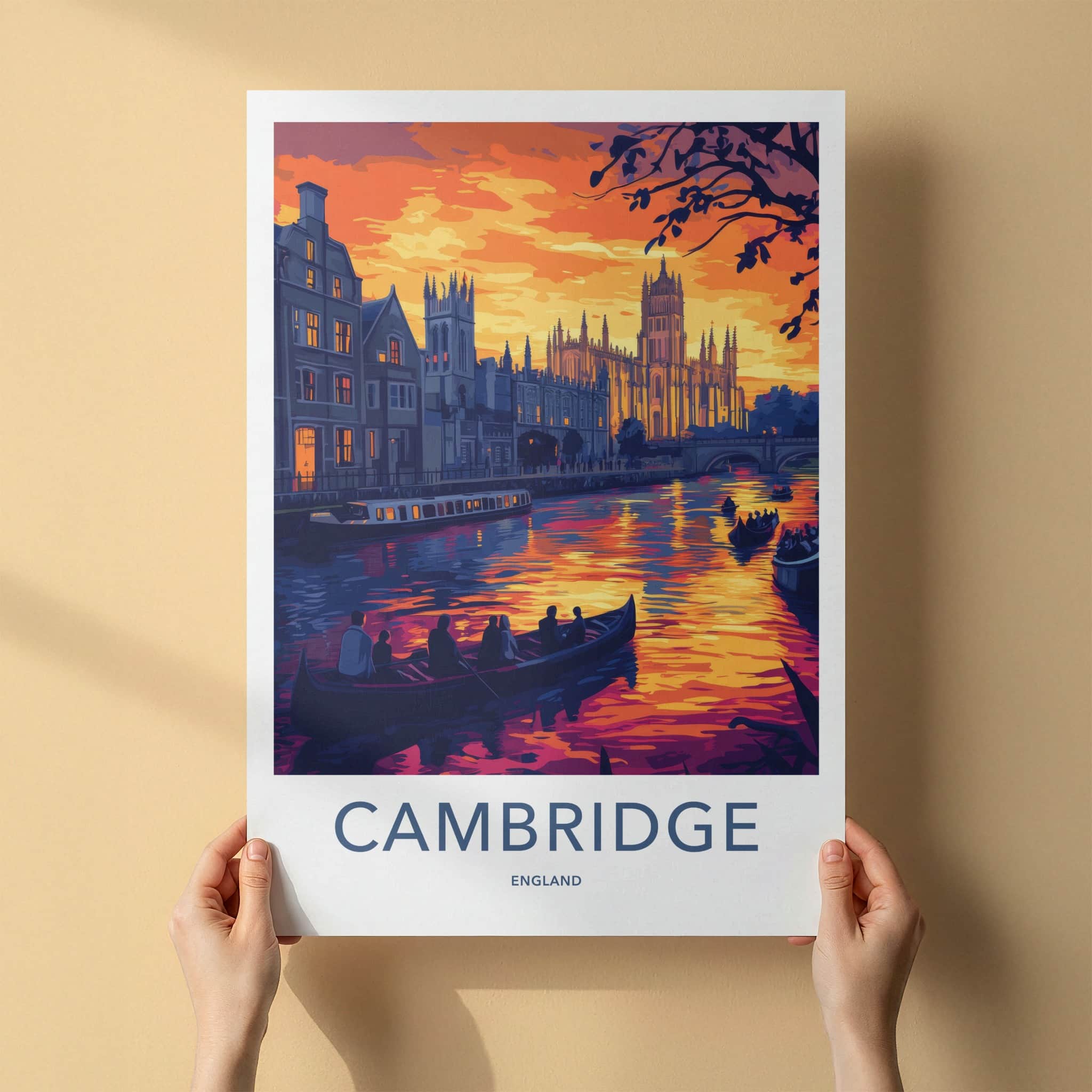 Cambridge Poster - England Wall Art - River Sunset Punting Home Decor