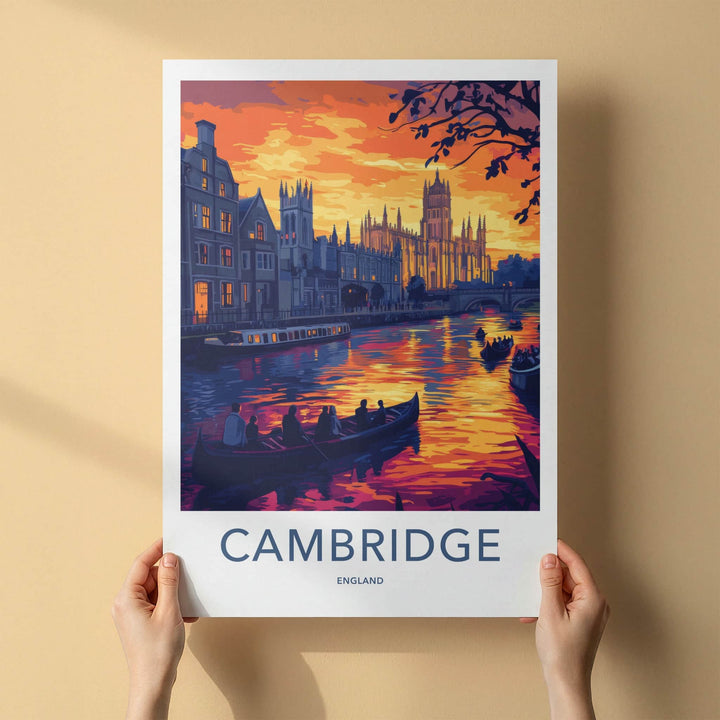 Cambridge Poster - England Wall Art - River Sunset Punting Home Decor