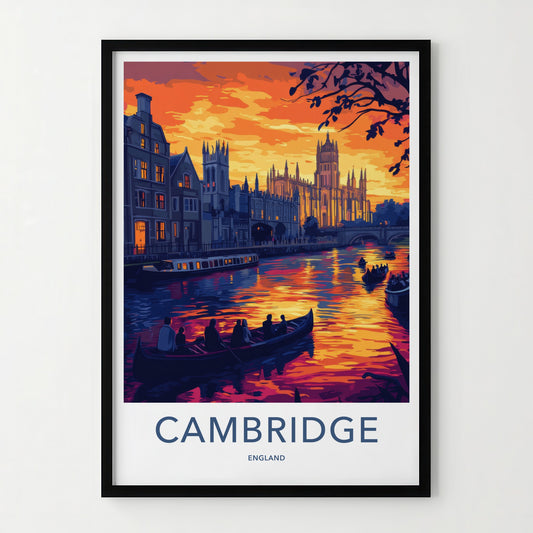 Cambridge Poster - England Wall Art - River Sunset Punting Home Decor