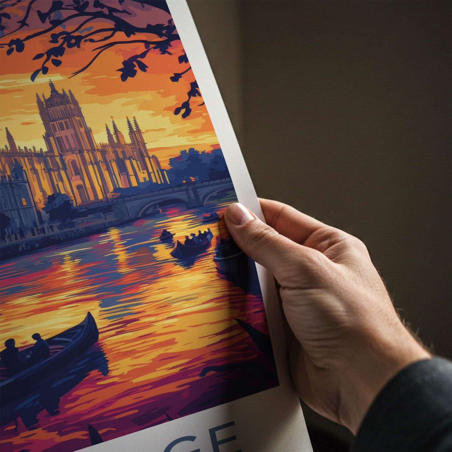 Cambridge Poster - England Wall Art - River Sunset Punting Home Decor