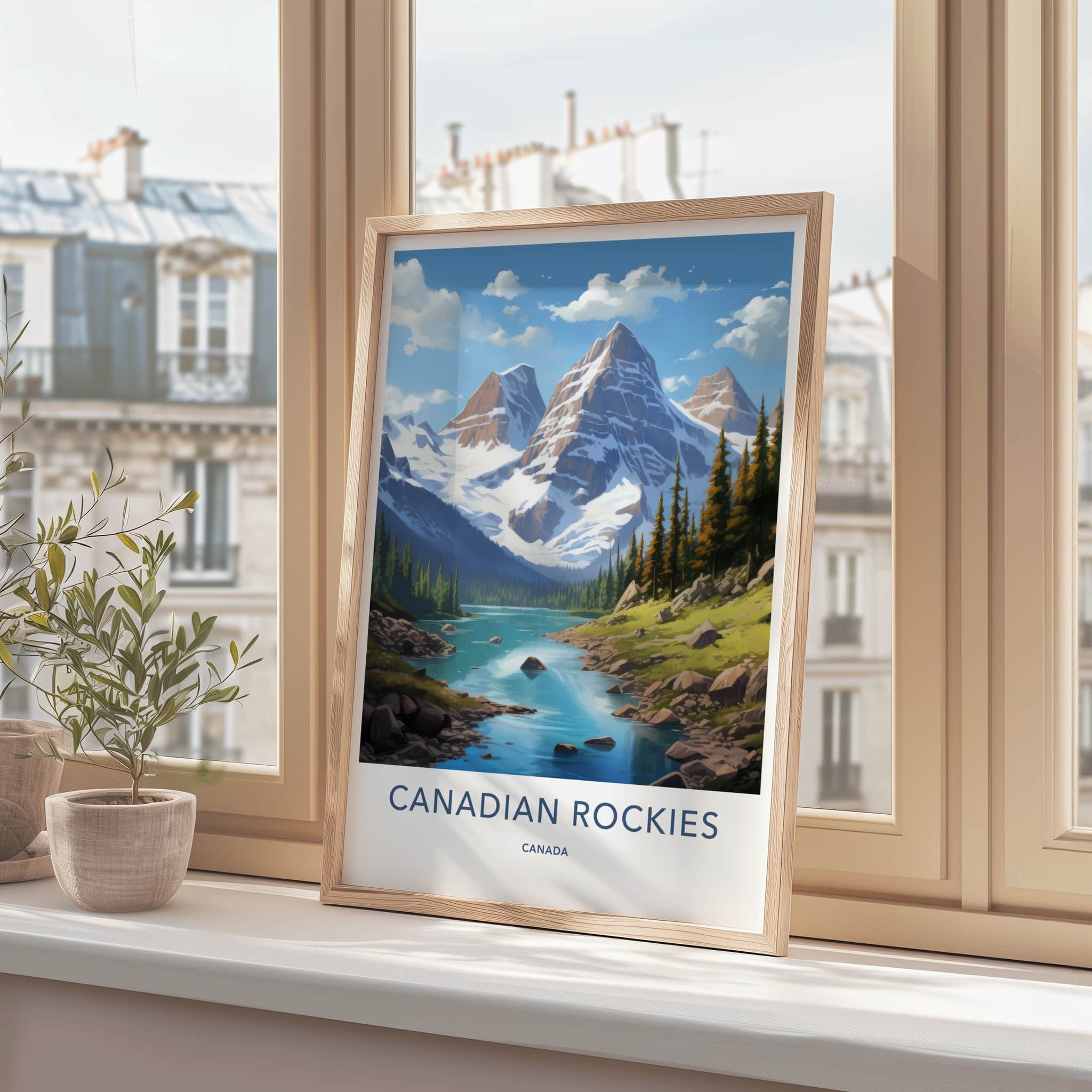 Canadian Rockies Poster - Canada Travel Art - Mountain Lake Pines Home Decor