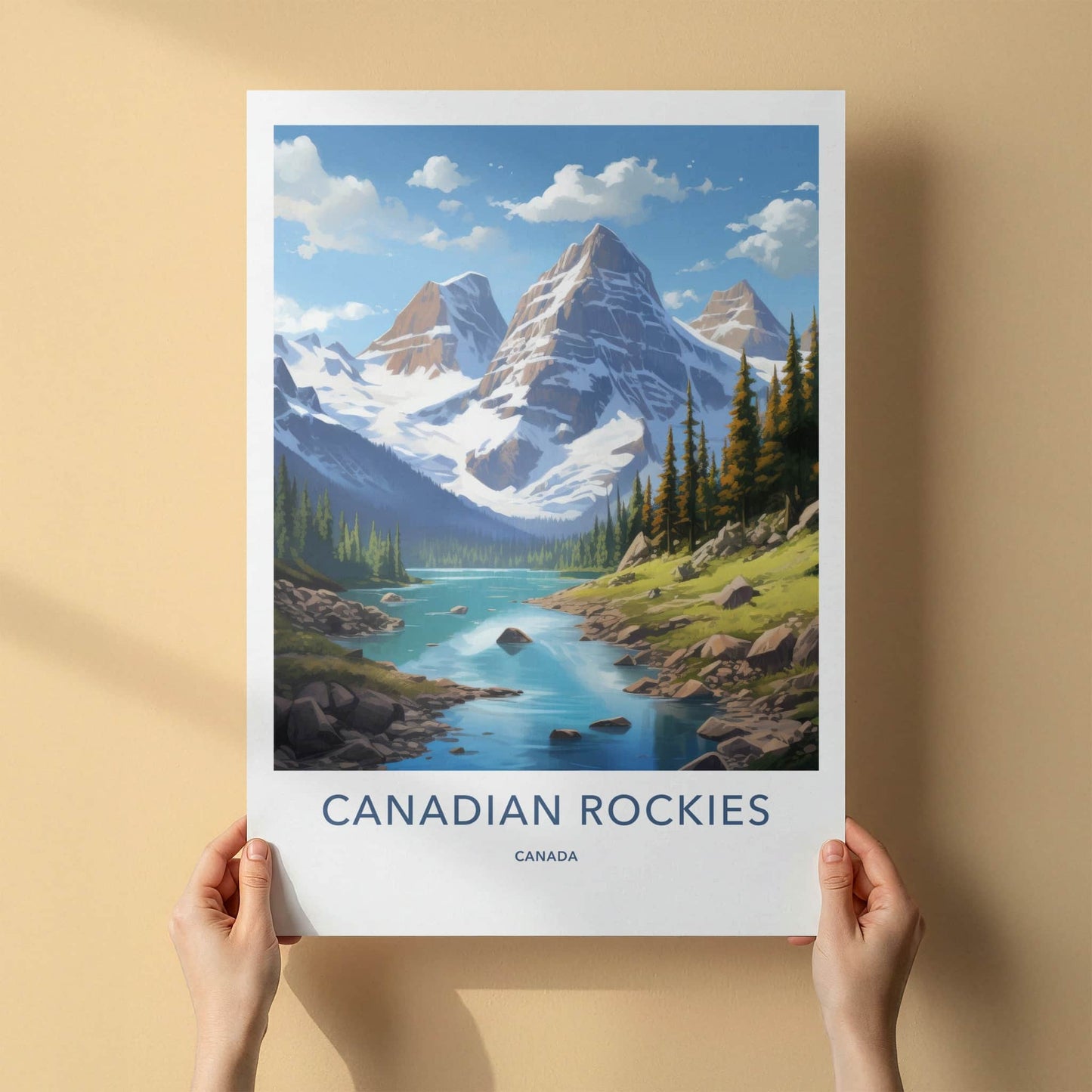 Canadian Rockies Poster - Canada Travel Art - Mountain Lake Pines Home Decor
