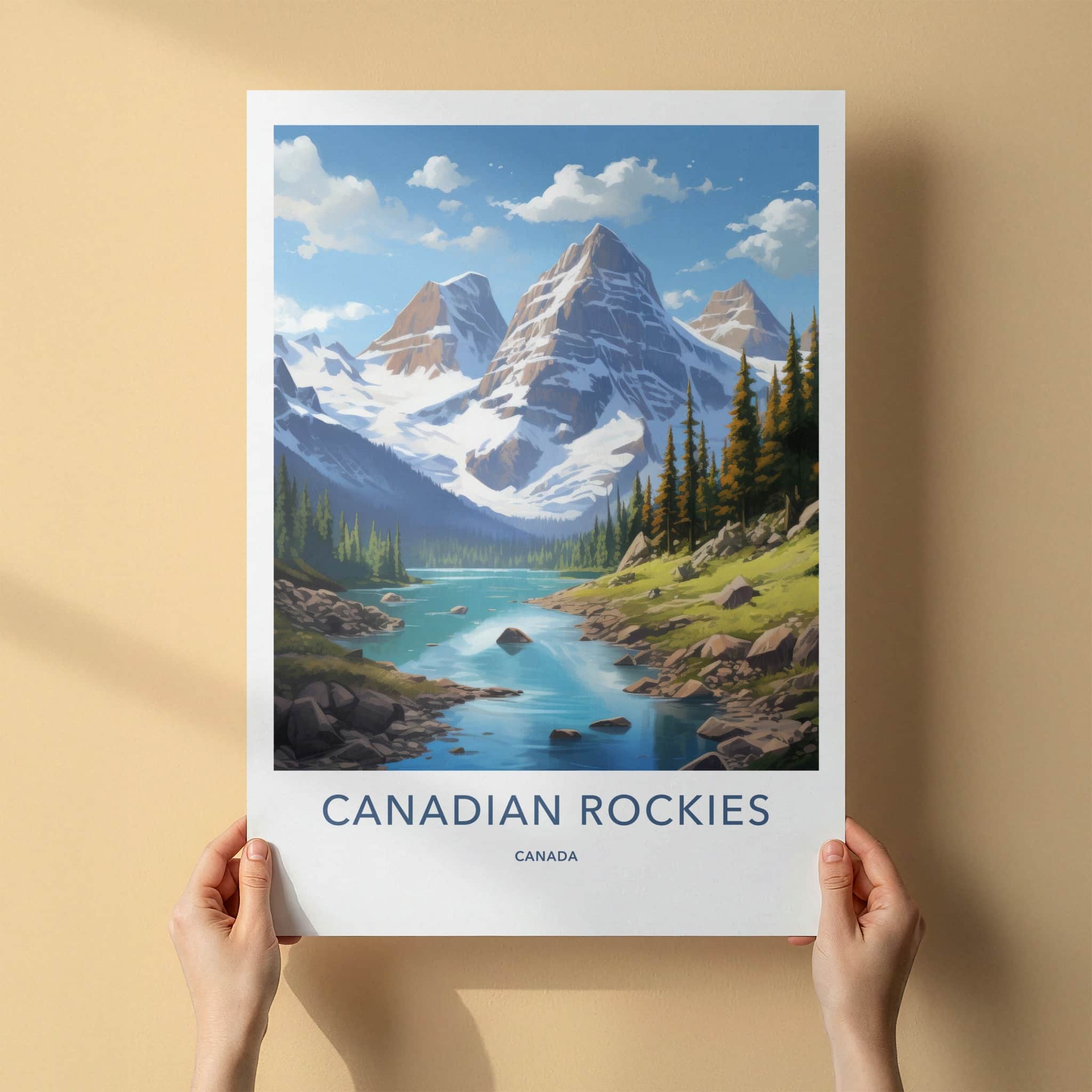 Canadian Rockies Poster - Canada Travel Art - Mountain Lake Pines Home Decor