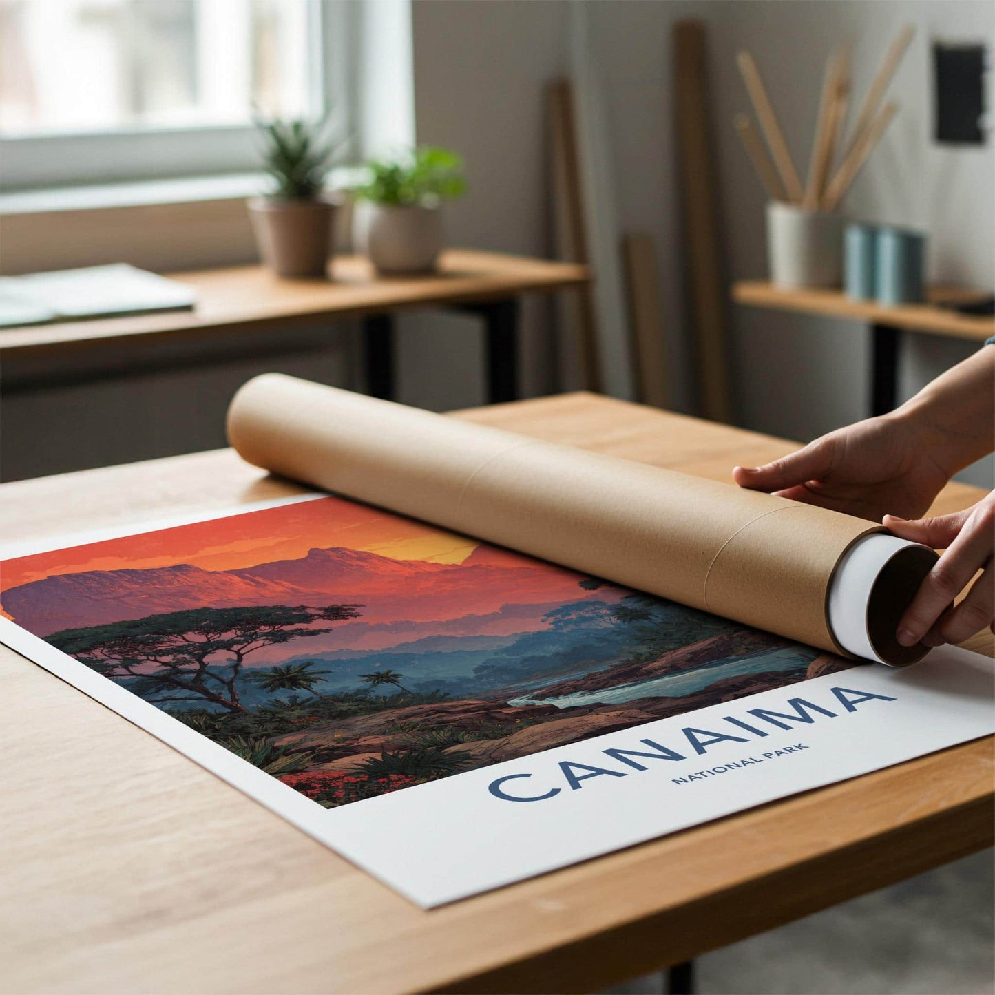Canaima National Park Poster - Venezuela Travel Art - Fiery Mountain River Wall Decor