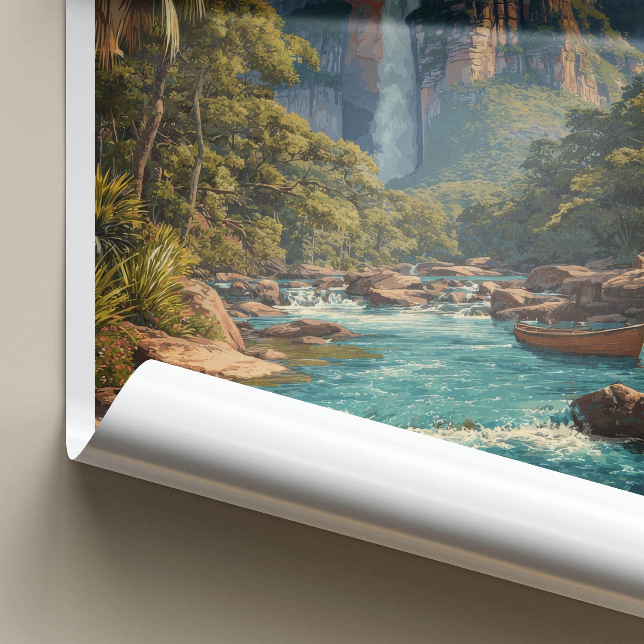 Canaima Poster - Venezuela Travel Art - Majestic Waterfall River Home Decor