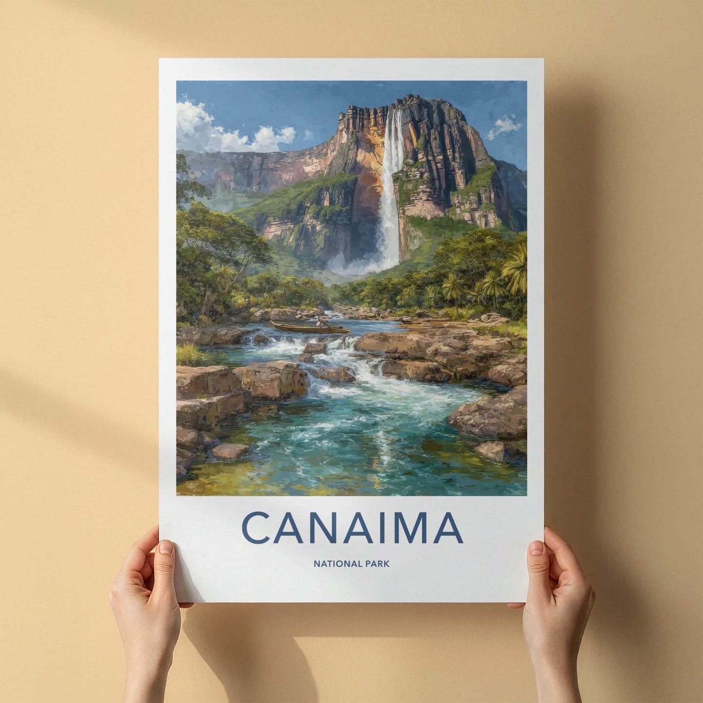 Canaima Poster - Venezuela Travel Art - Majestic Waterfall Scene Wall Decor