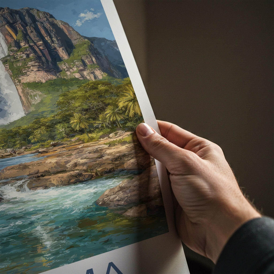 Canaima Poster - Venezuela Travel Art - Majestic Waterfall Scene Wall Decor