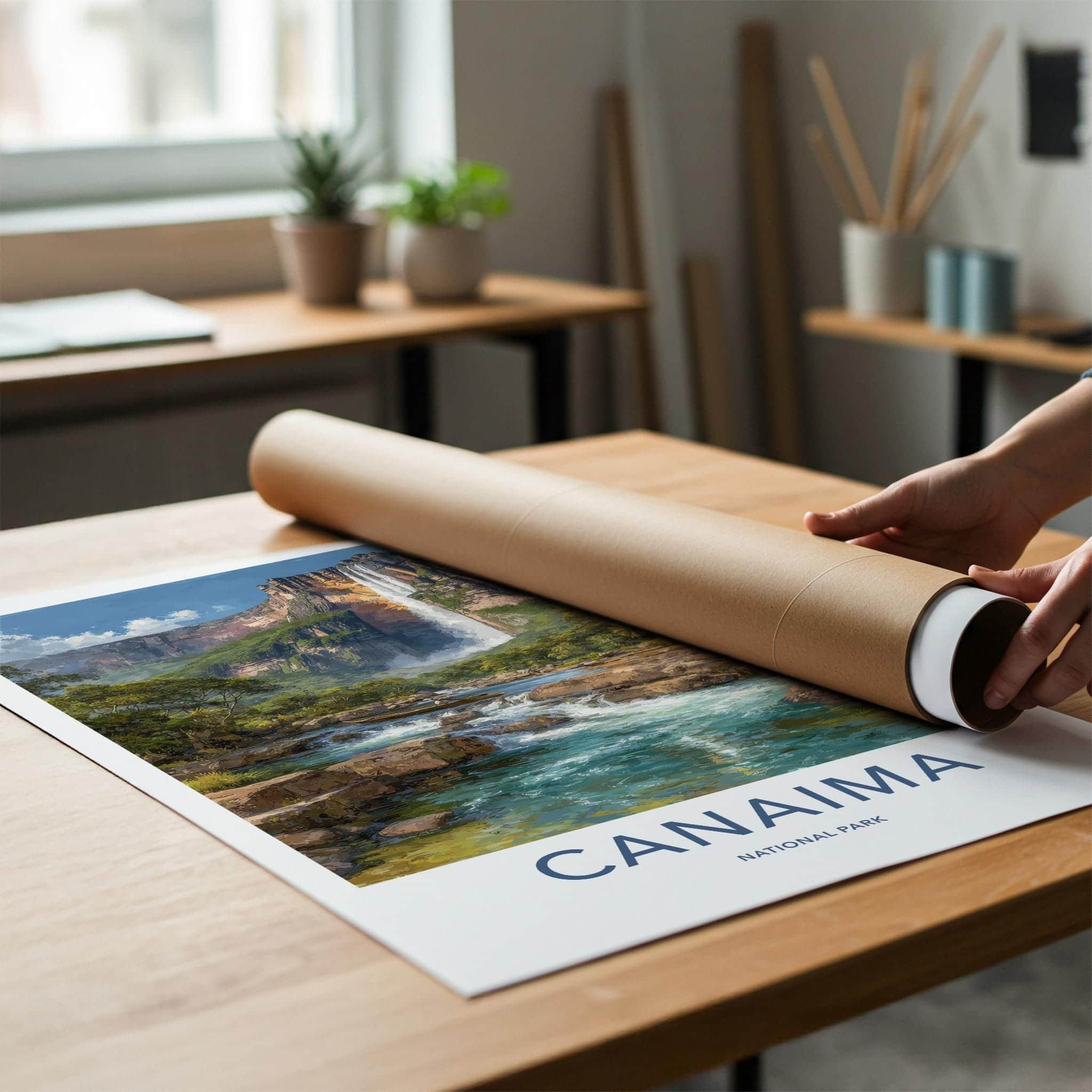 Canaima Poster - Venezuela Travel Art - Majestic Waterfall Scene Wall Decor