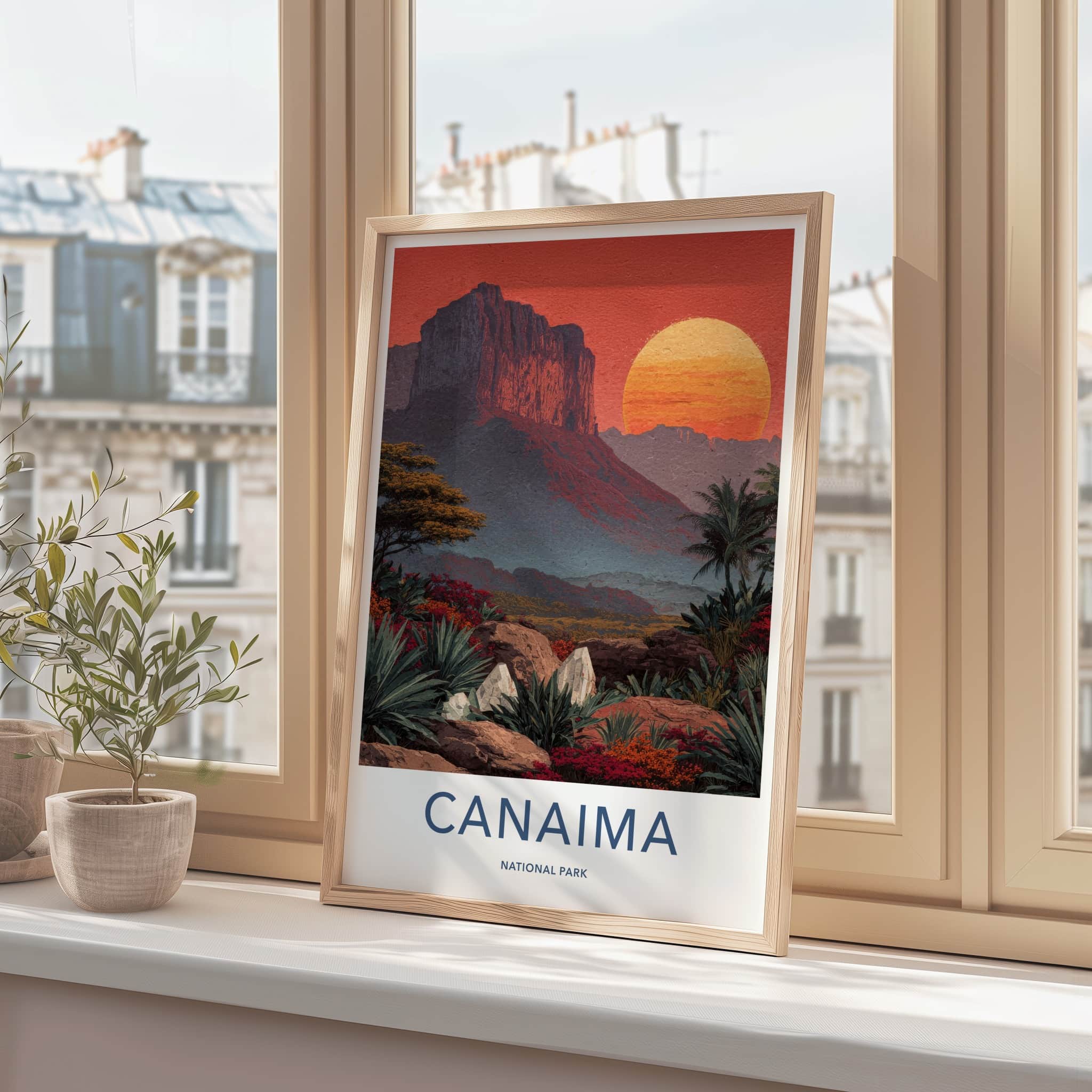 Canaima Poster - Venezuela Travel Art - Sunset Mountain Plants Home Decor