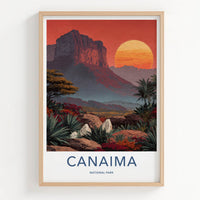 Canaima Poster - Venezuela Travel Art - Sunset Mountain Plants Home Decor