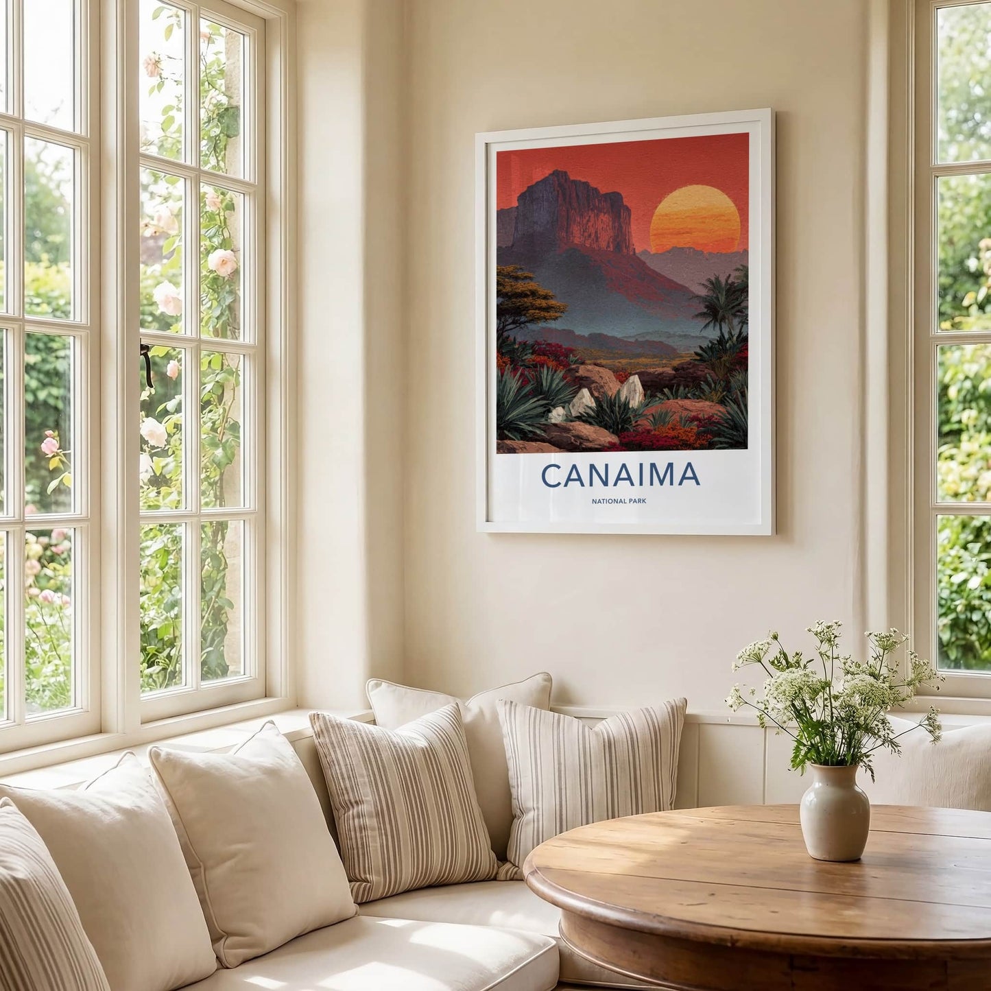 Canaima Poster - Venezuela Travel Art - Sunset Mountain Plants Home Decor