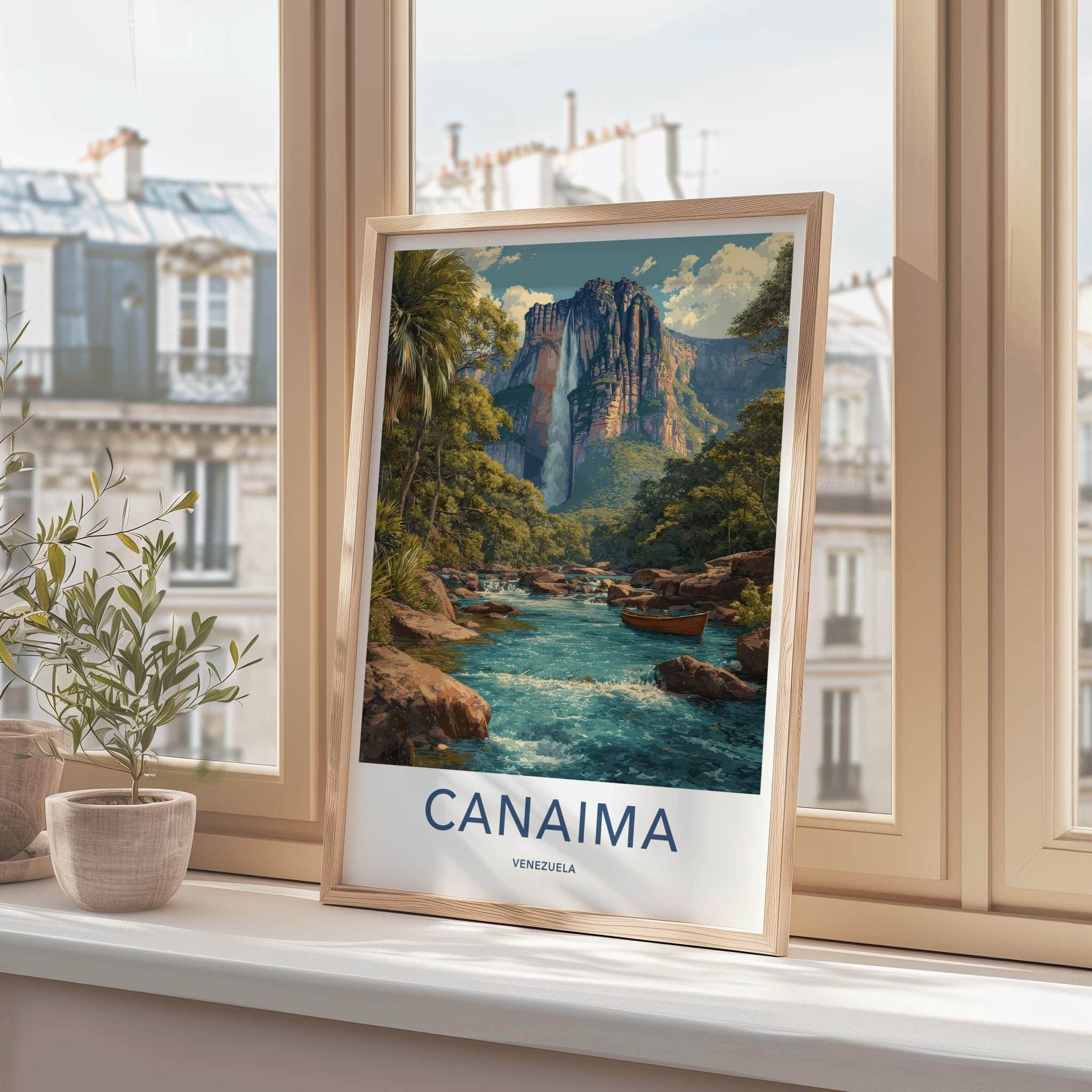 Canaima Poster - Venezuela Travel Art - Towering Waterfall Cliffs Home Decor