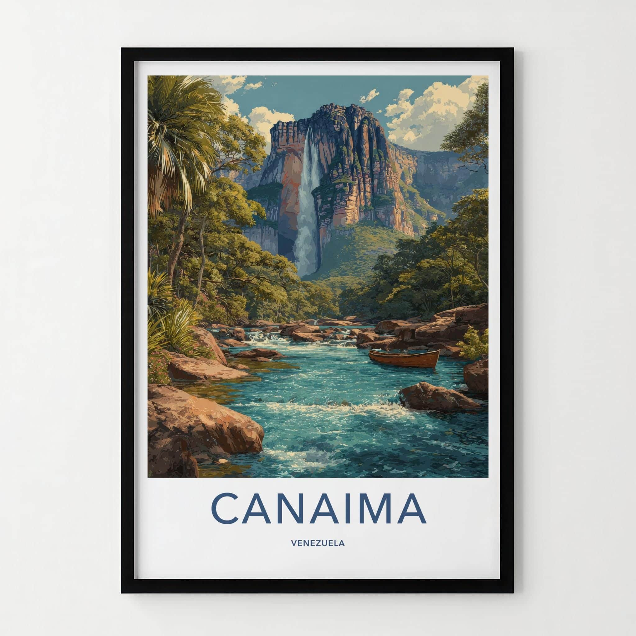 Canaima Poster - Venezuela Travel Art - Towering Waterfall Cliffs Home Decor